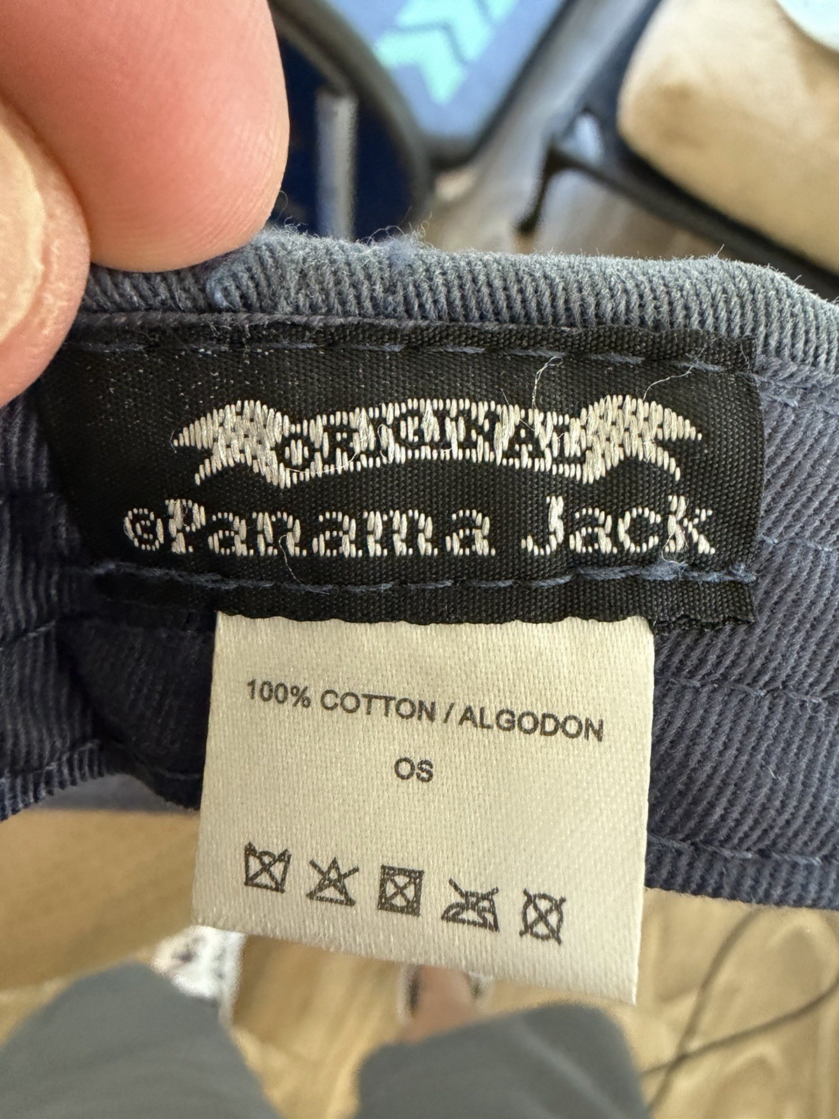 Vintage Panama Jack Blue Tan Strapback Hat Cap Hook Loop Closure Cotton OS