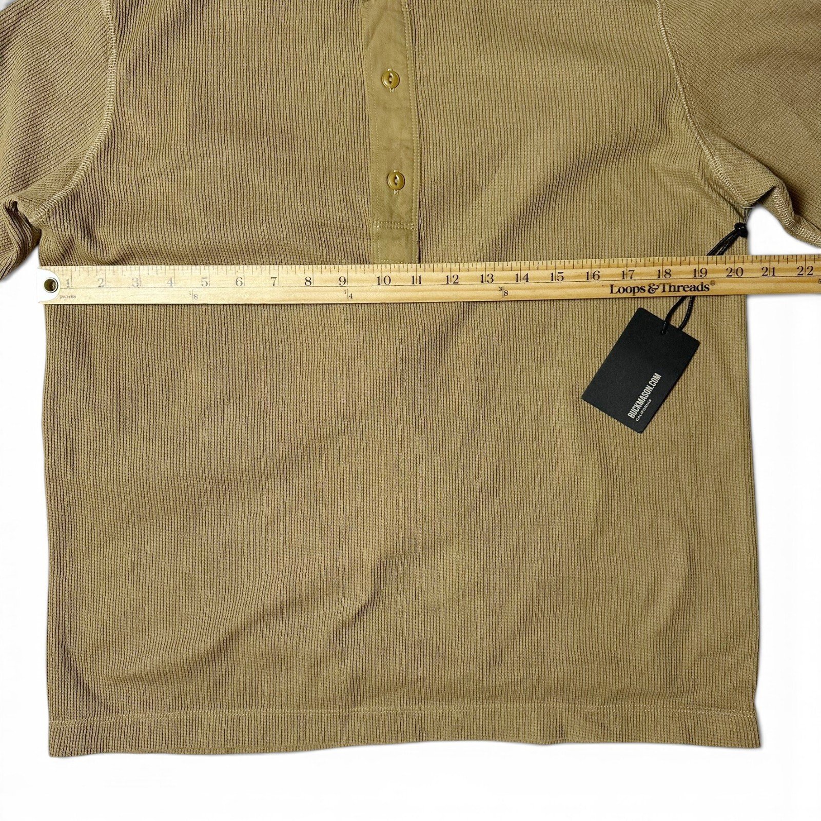 Buck Mason Vintage Thermal Henley Mens Size M Sandstone Waffle Knit NWT