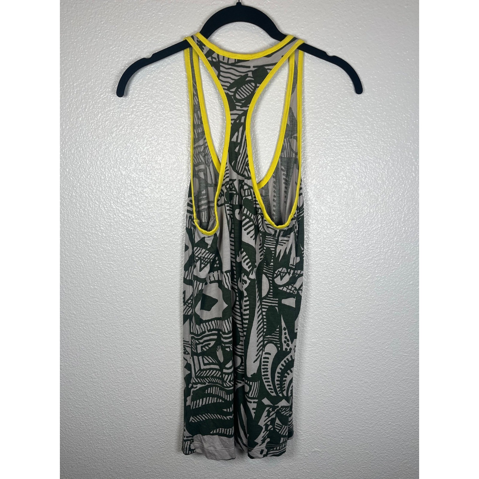 French Connection Denim Abstract Print Racerback Tank Top Green Yellow Medium