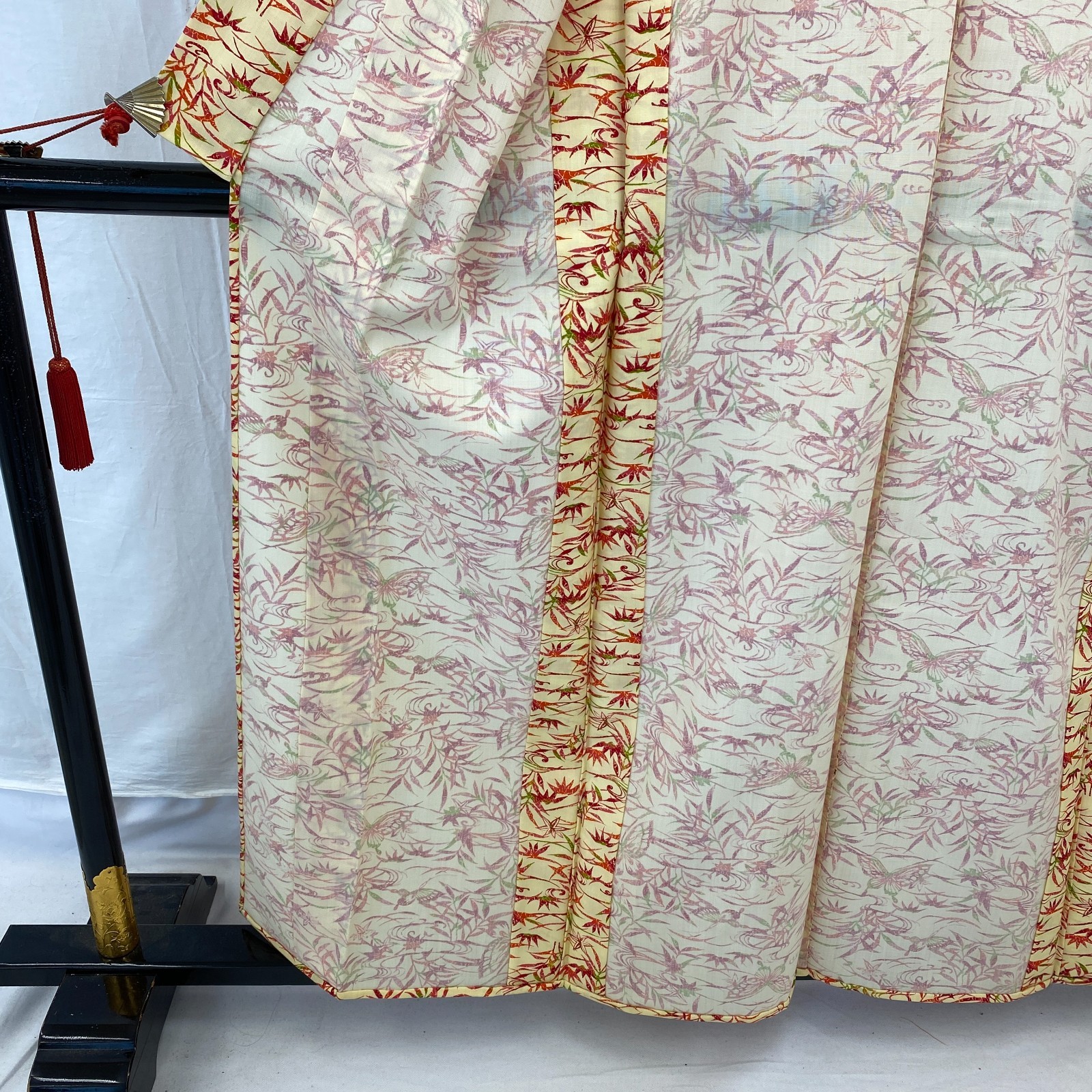 Japanese Vintage Kimono Polyester yellow No Lining Komon Traditional Length 61in