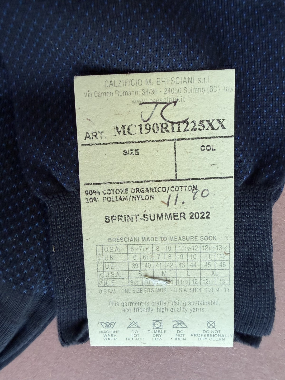 Spring/Summer 2022 Men’s Bresciani Socks NWT Blended Navy Textured