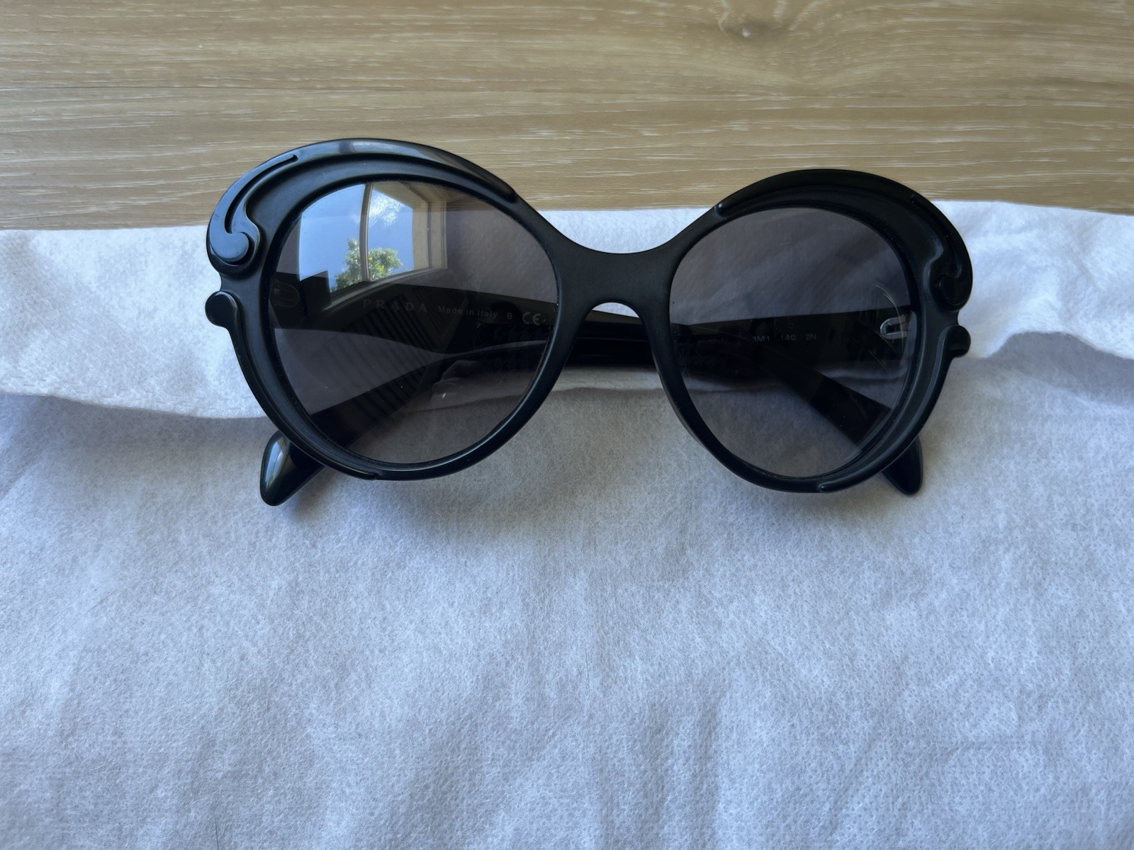 Prada Baroque Cat Eye Sunglasses Black SPR 28N 56-19-140