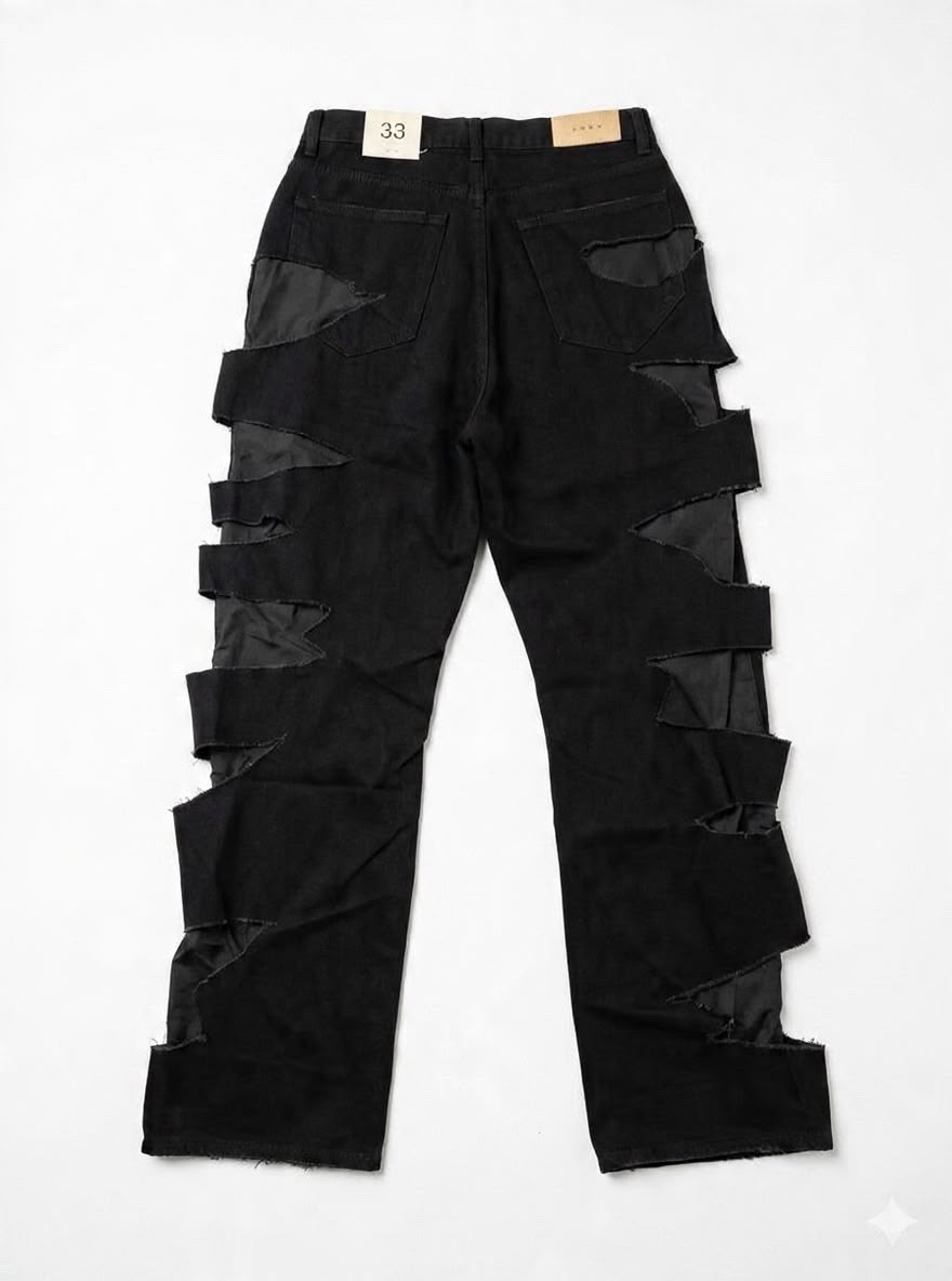 mnml Men’s Black/Red Dark Wash Baggy Straight Denim Jeans Strap size 33