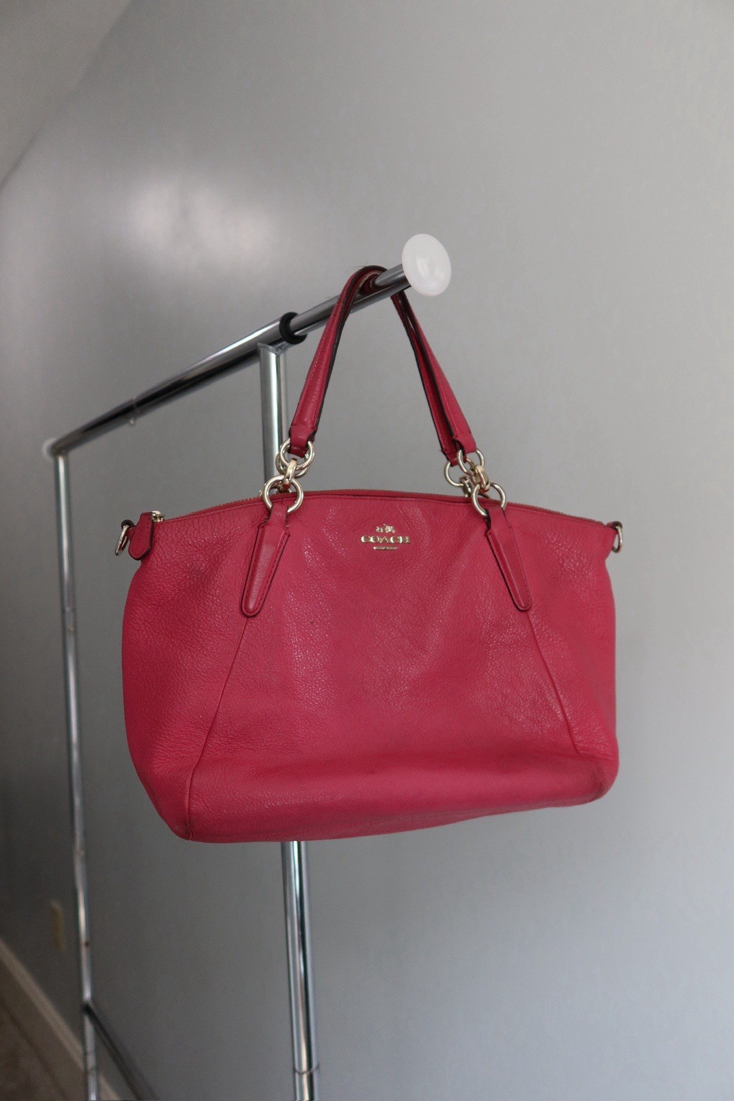 Coach F55665 Hot Pink Leather Ava Chain Carryall Satchel Shoulder Bag Handbag