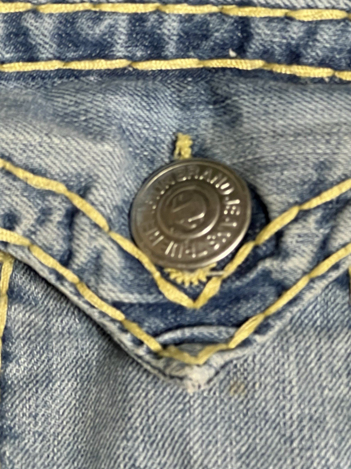 True Religion Ricky Super T Straight Leg Jeans Big Stitch Flap Pockets Size 32