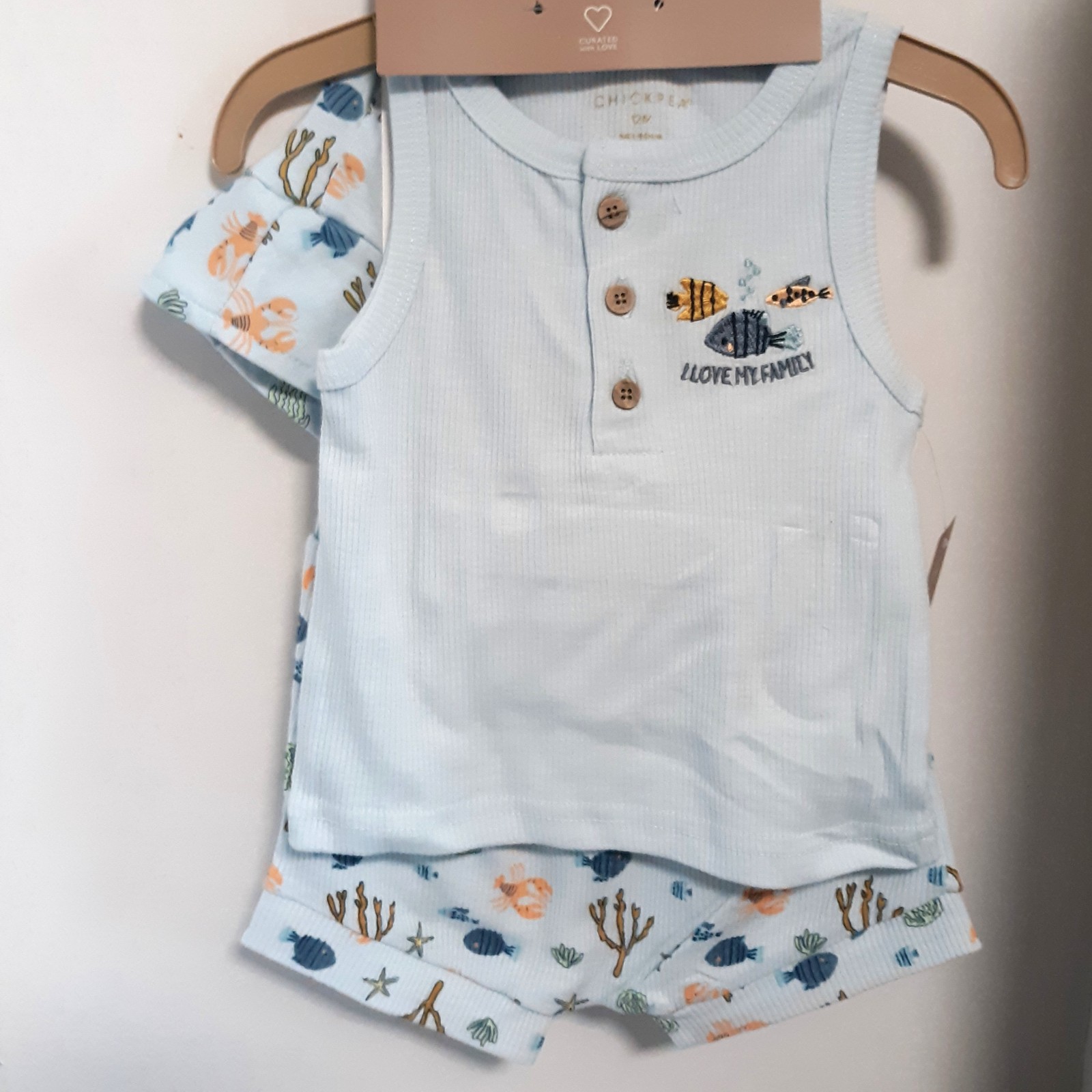 Chickpea 3pc Summer Set 12mo I LOVE MY FAMILY- fishes