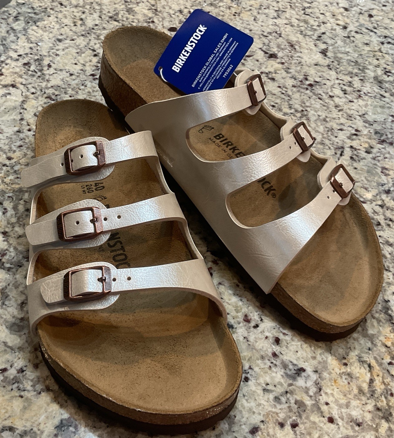 BIRKENSTOCK Women’s Sz 9-9.5 M/EUR 40 FLORIDA Birko Flor GRACEFUL PEARL WHITE