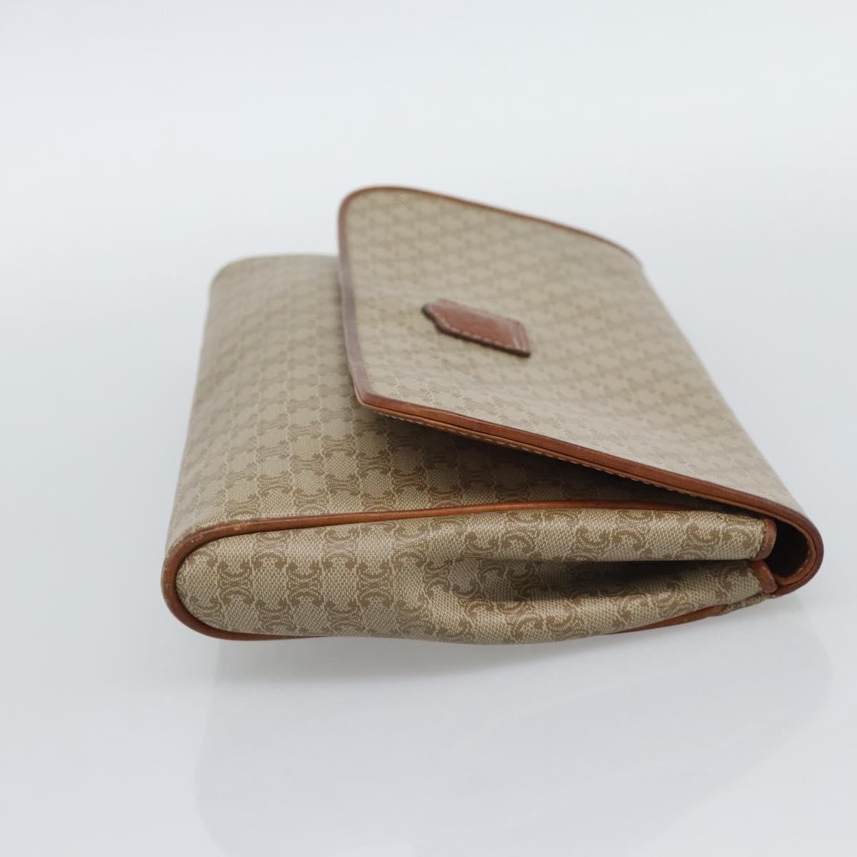 CELINE Macadam Clutch Bag PVC Beige Gold Auth 194369