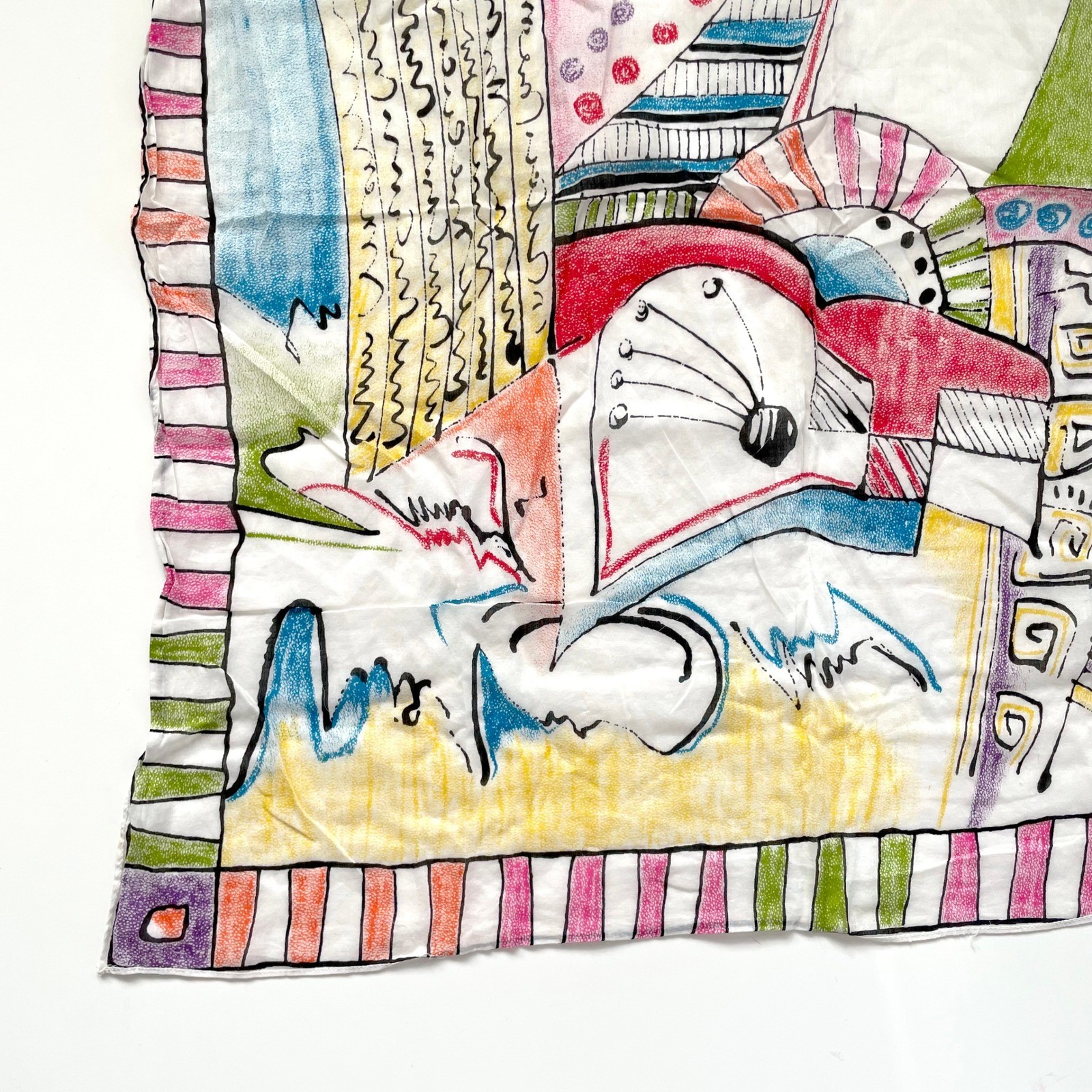 Vintage 80s Abstract Art Print Square Scarf Geometric Maximalist Dopamine Artsy