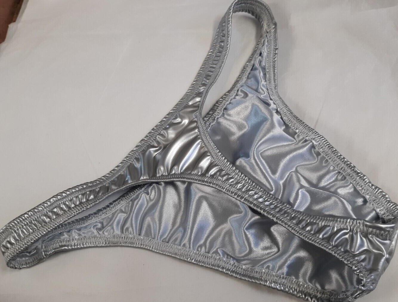Mens pouched PVC thong silver lined satin s m l or xl Custom made USA