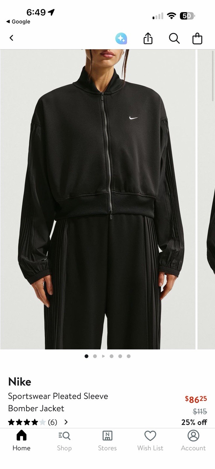 Nike Pleated sleeve Bomber Jacket
