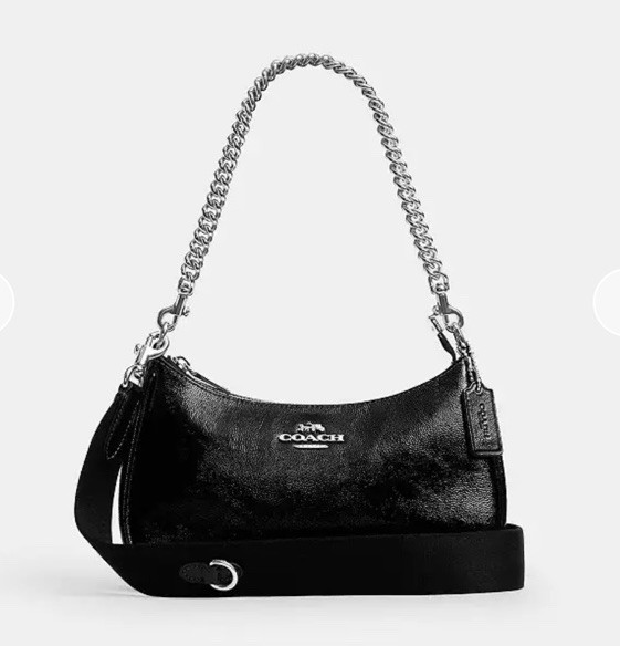 Coach Teri Shoulder Purse With Pouch In Leather Silver Black NWOT CCD78 Sold Out