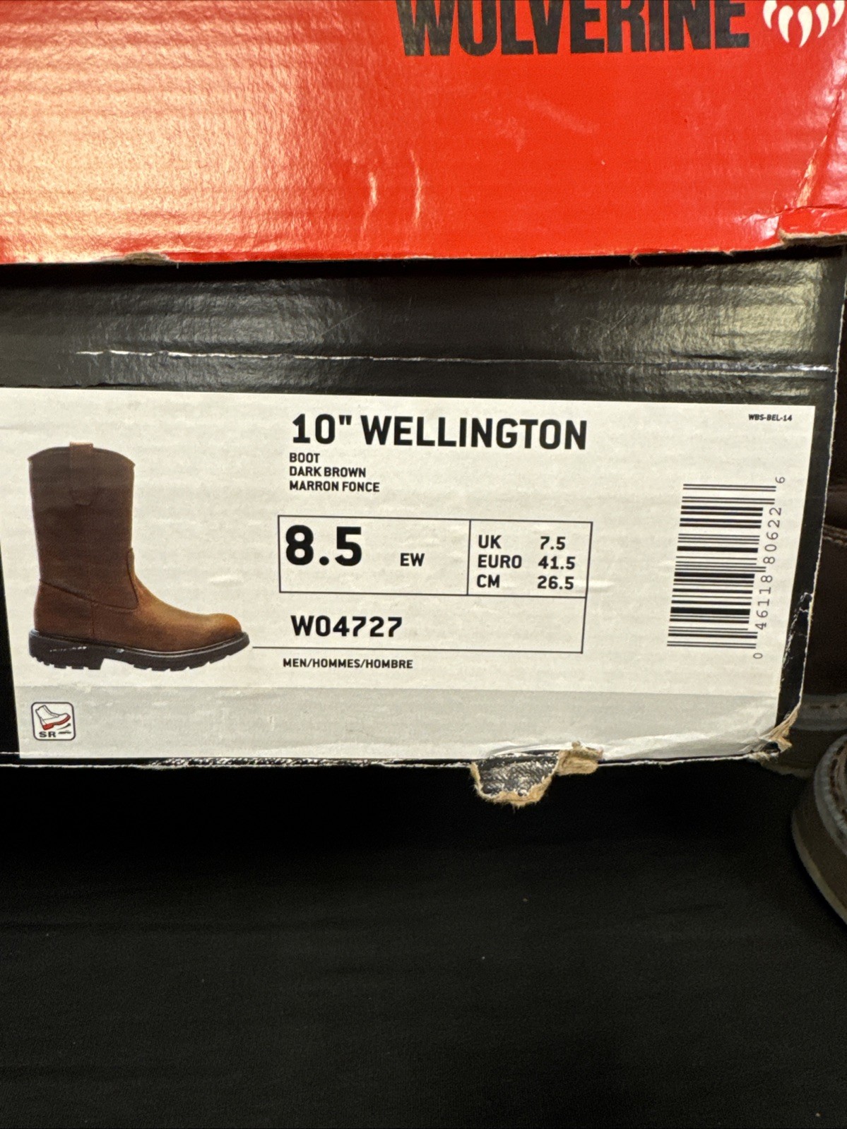 Wolverine Wellington W04727 Dark Brown Leather Western Work Boots Mens Sz 8.5 EW