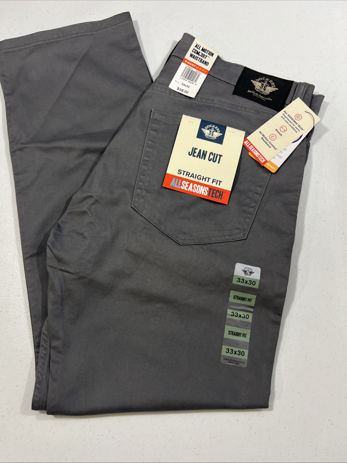 Dockers Jean Cut Straight Fit All Season Tech 33×30 Gray