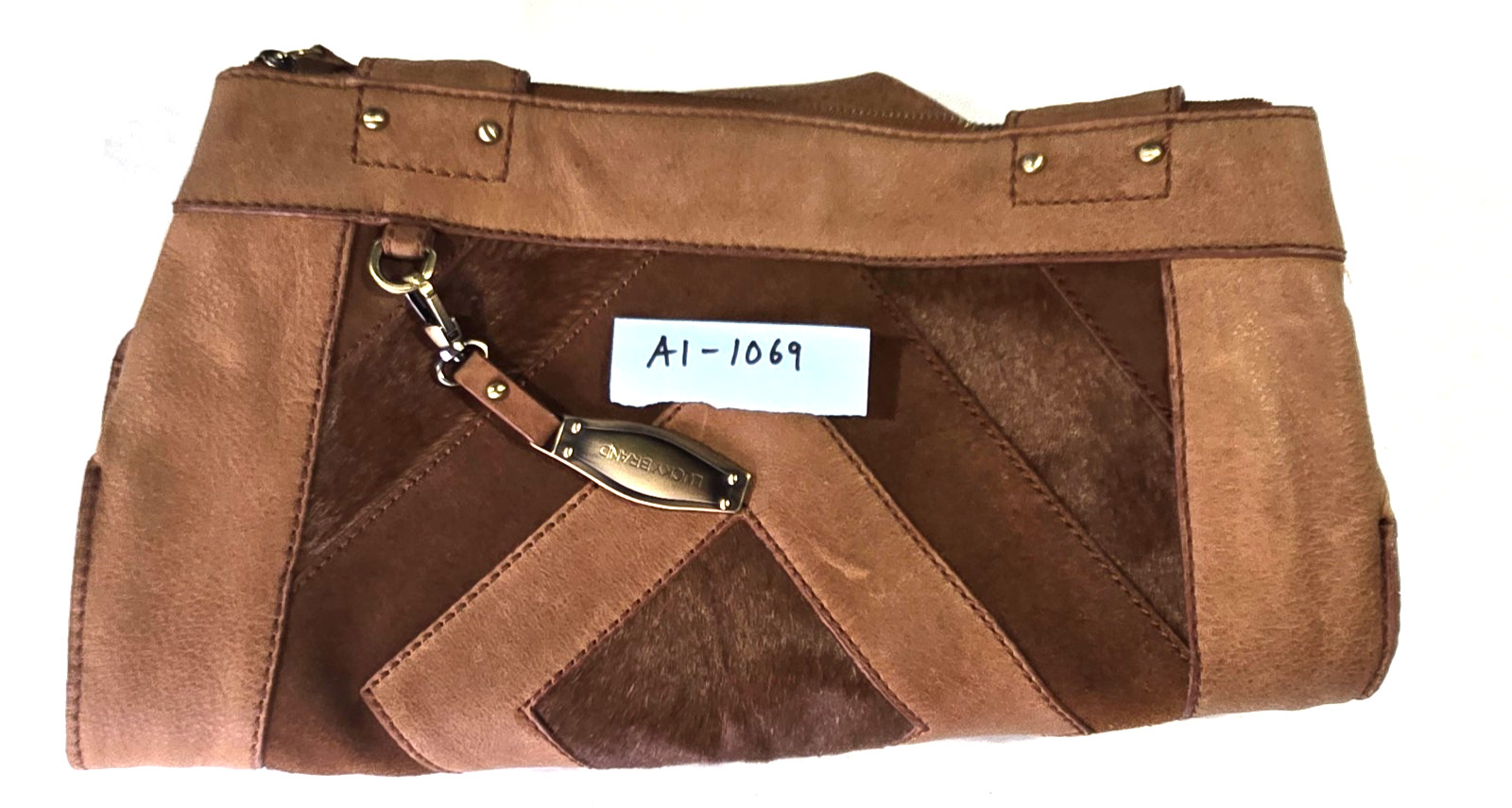 Lucky Brand Gwen Leather Suede Sachel Shoulder Bag Brown Patchwork Calf Hair