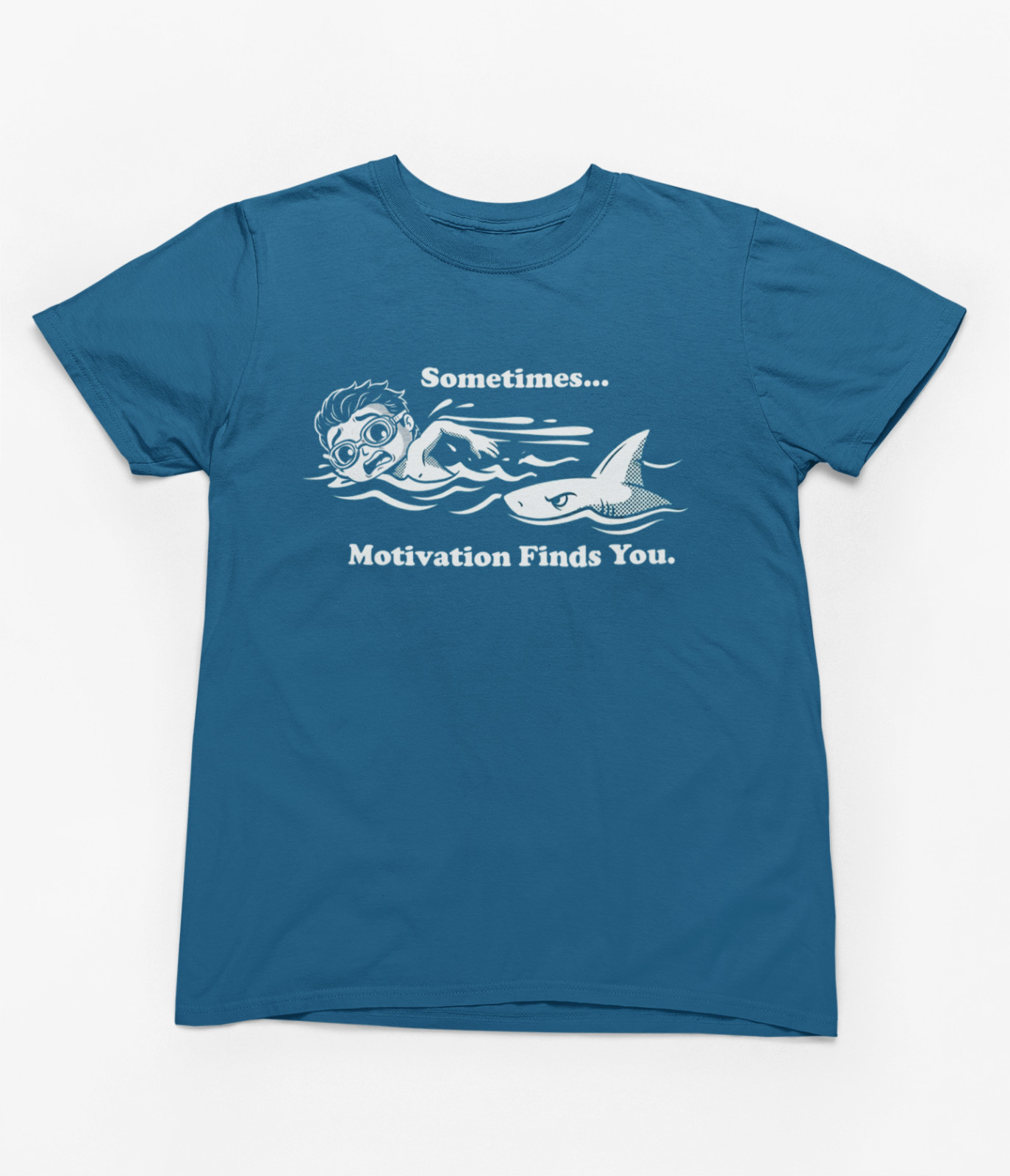 Summer Sometimes Motivation Finds You Shark Swimmer Funny Graphic T-Shirt tee