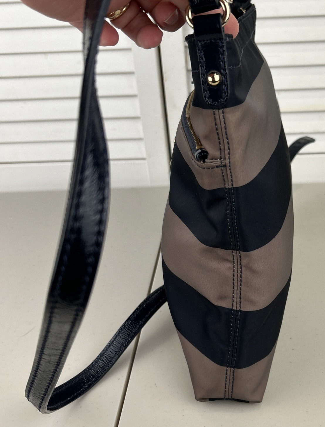 Kate Spade Nylon Crossbody Purse Navy & Taupe with Navy Leather Adjustable Strap