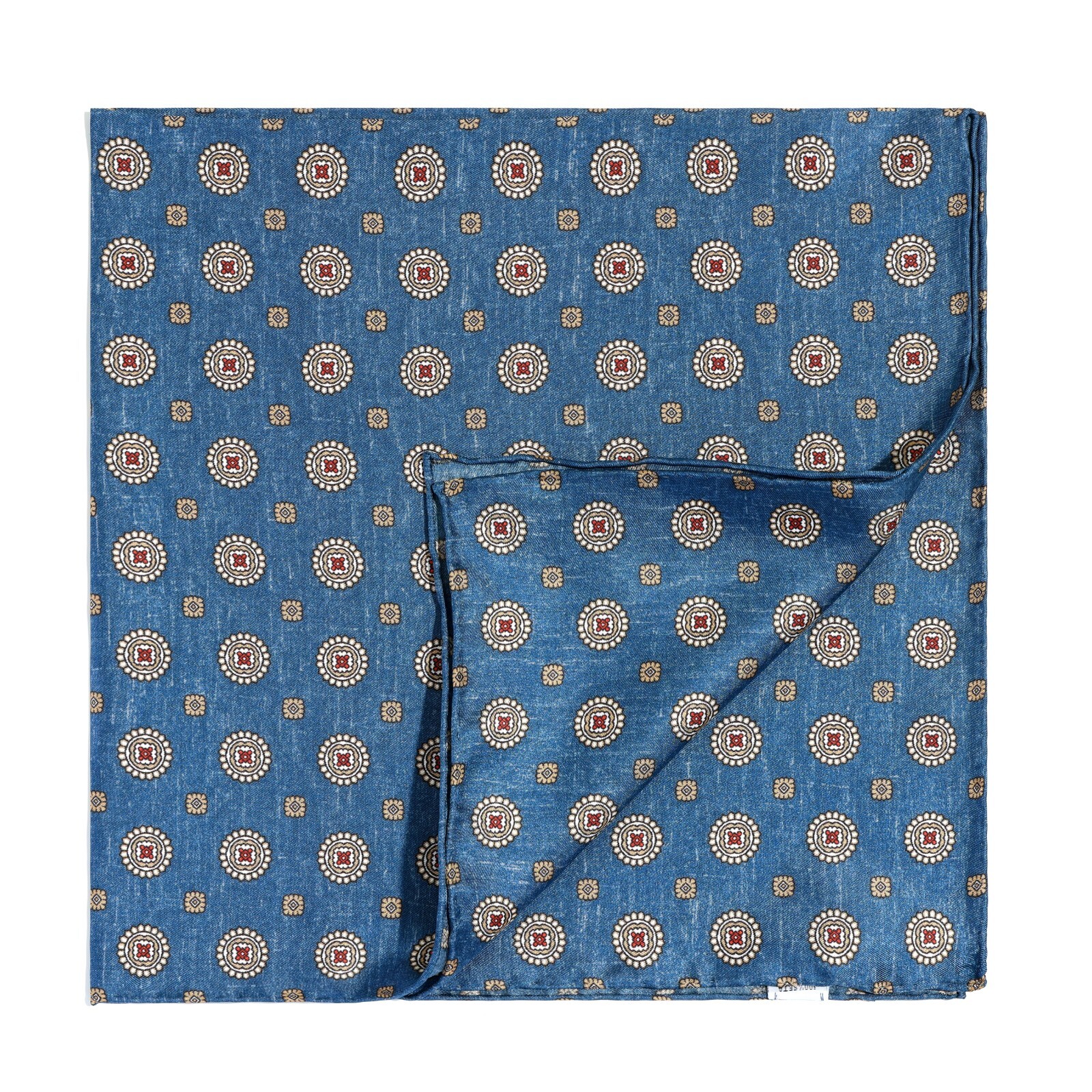Men’s 100%Silk pocket square Cerulean Floral 53cm 21″ Hand rolled Made in China