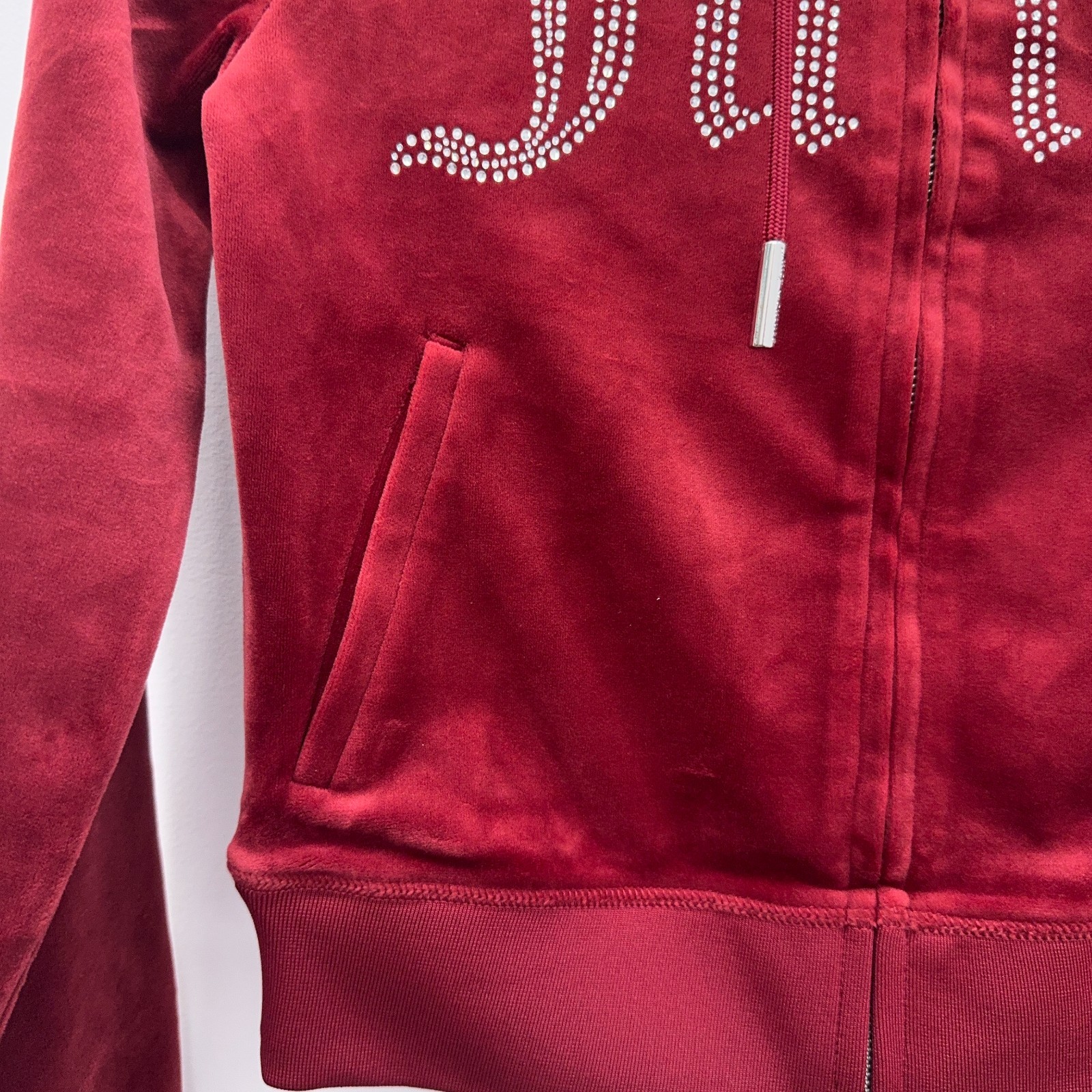 Juicy Couture Red Velour Bling Front Full Zip Hoodie Women’s Size XS NEW