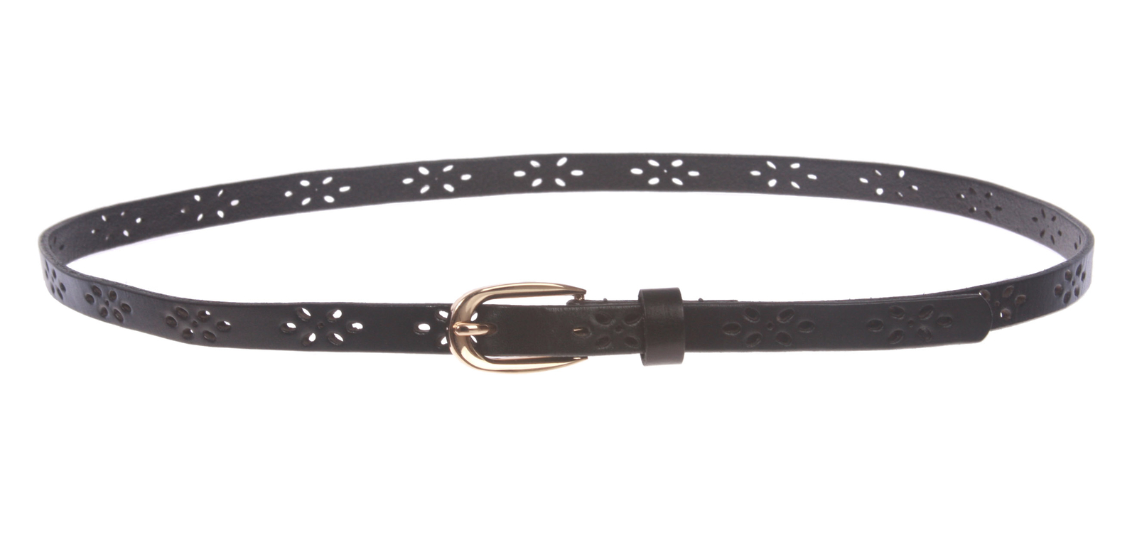 Skinny Perforated Floral Hollow Out One Piece Cowhide Full Grain Leather Bel