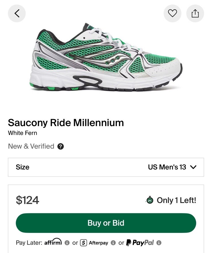 Saucony Ride Millennium White Fern Mens Size 13 BRAND NEW