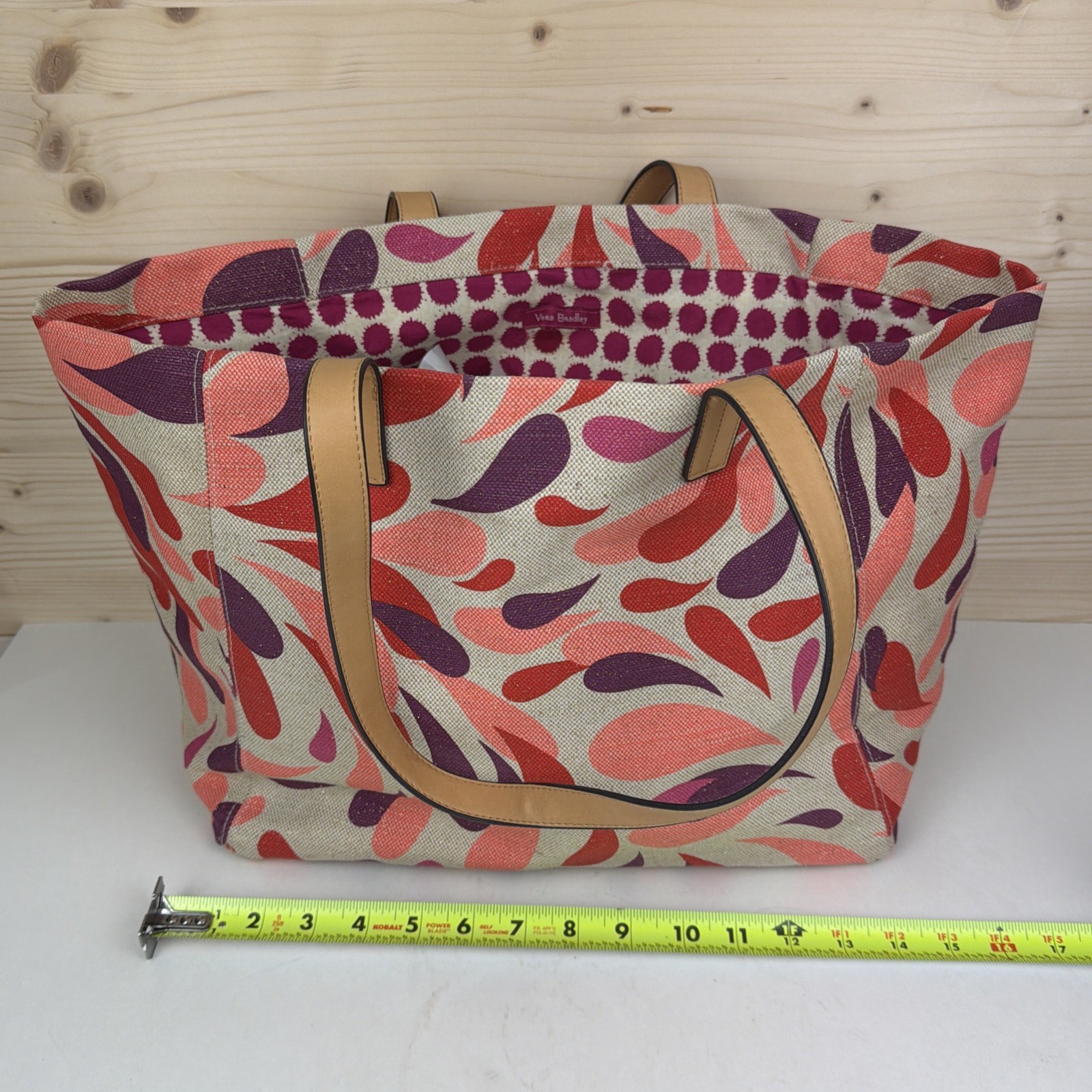 Vera Bradley Canvas Glitter Tote Bag – Tear Drop Pattern – Pink/Beige/Purple/Red