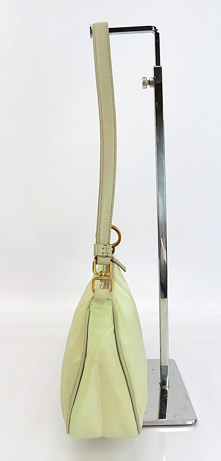 Authentic PRADA Beige Nylon and Leather Shoulder Bag Pouch Purse #63259