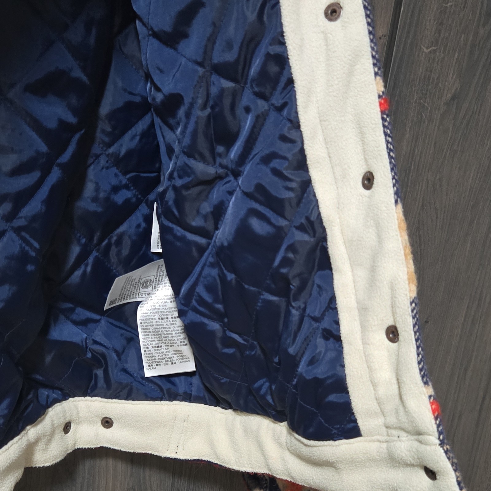 Levi’s Men’s Plaid Lined Sherpa Collar Snap Jacket Size M Blue/Beige/Red