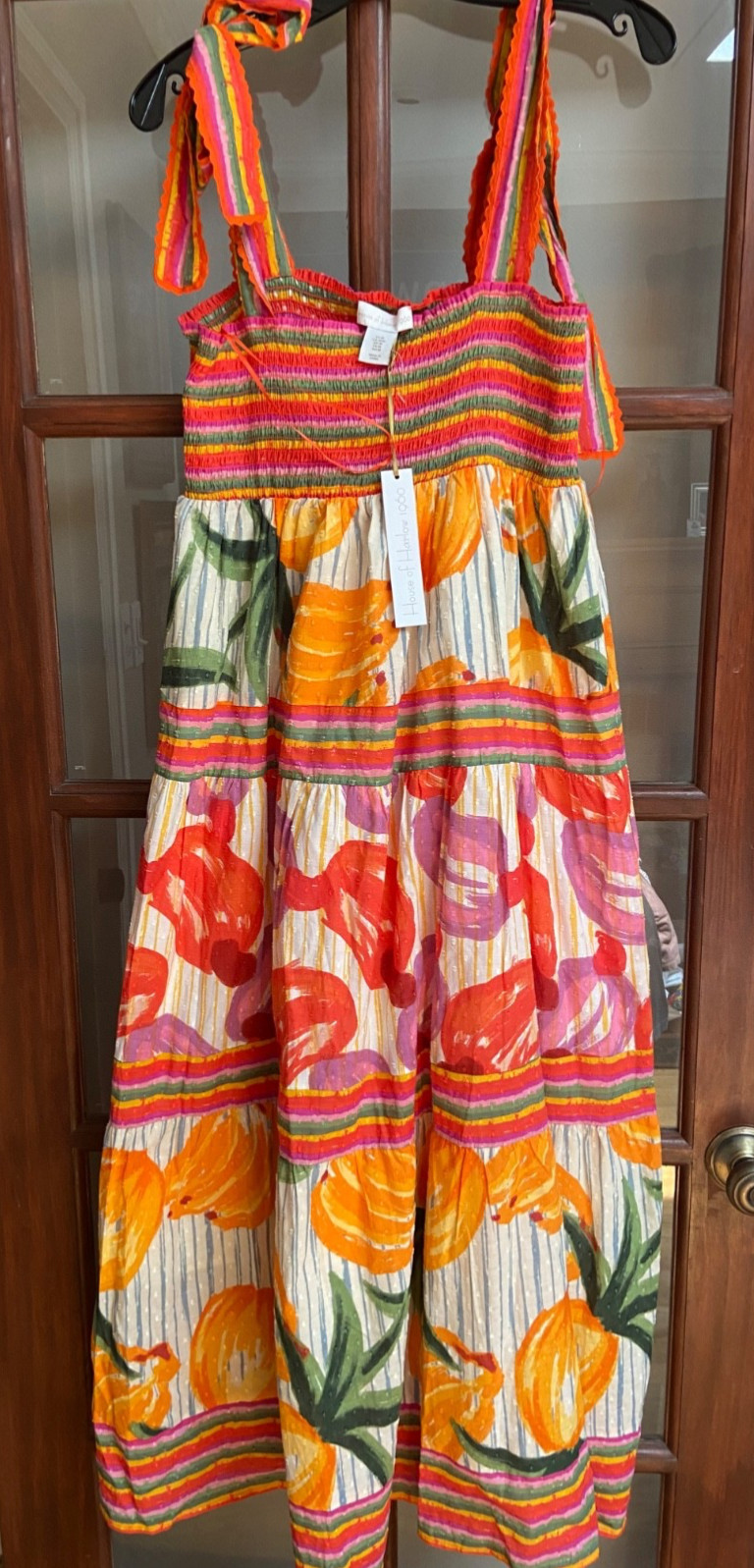 House of Harlow 1960 “Zoey” Size M Watercolor Floral Smocked Bodice Maxi Dress