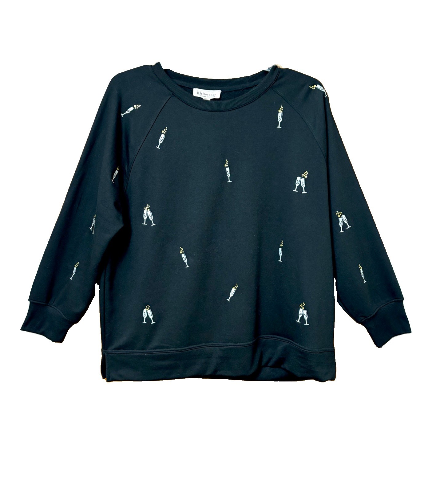 PHILOSOPHY BLING FESTIVE SWEATSHIRT 1X BLACK EMBROIDERED COCKTAILS CRUISE RESORT