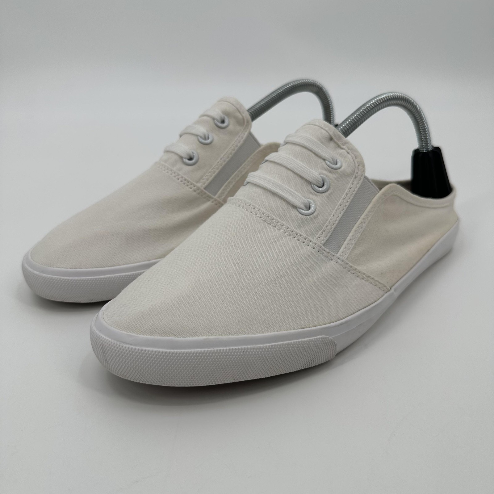 Feiyao Shoes Mens Size 270 White Canvas Slip-On Laceless Elastic Gore Casual
