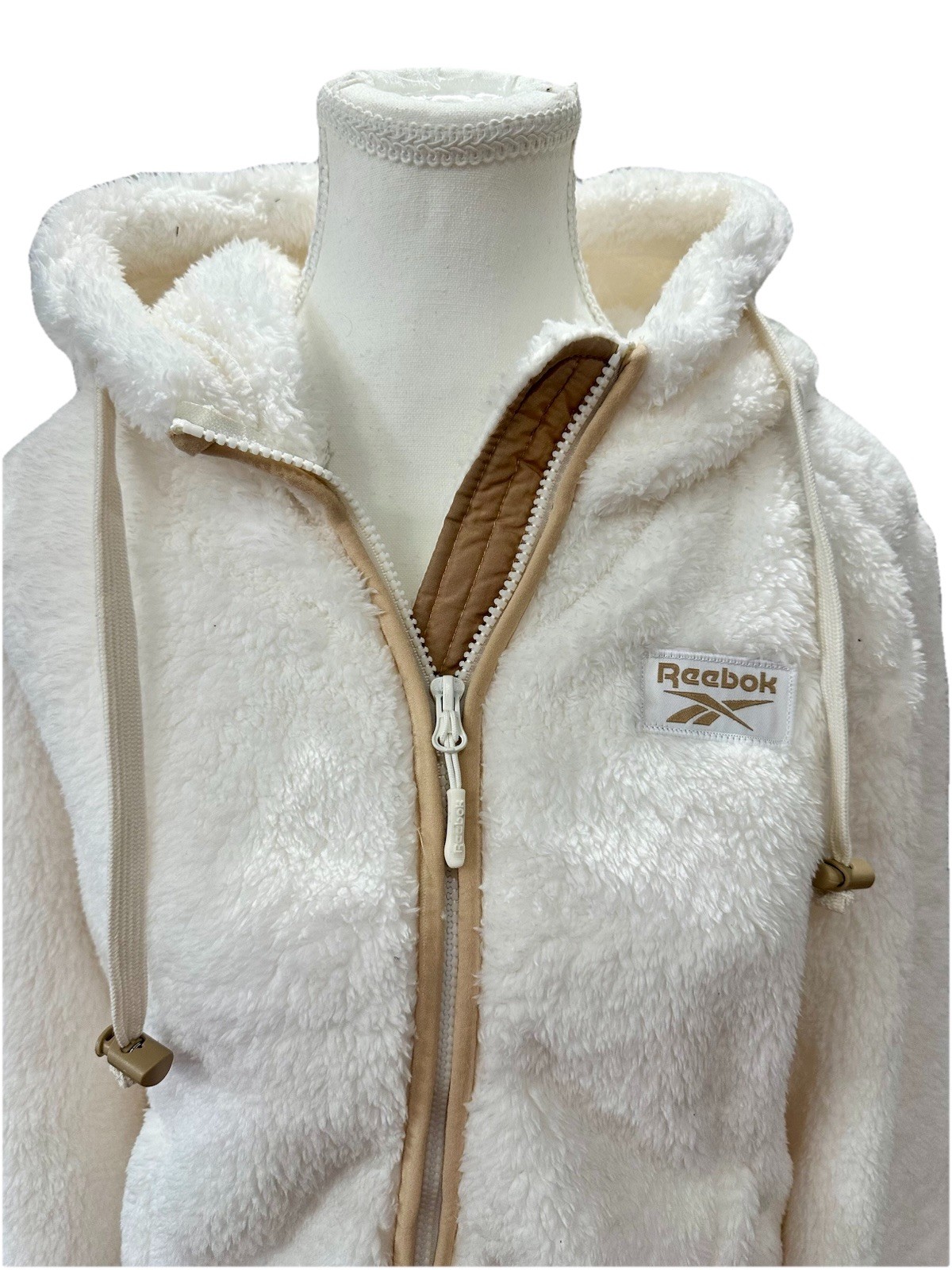 Reebok Women’s Drawstring Hooded Heavy Mountain Jacket Faux Fur Cream M $95