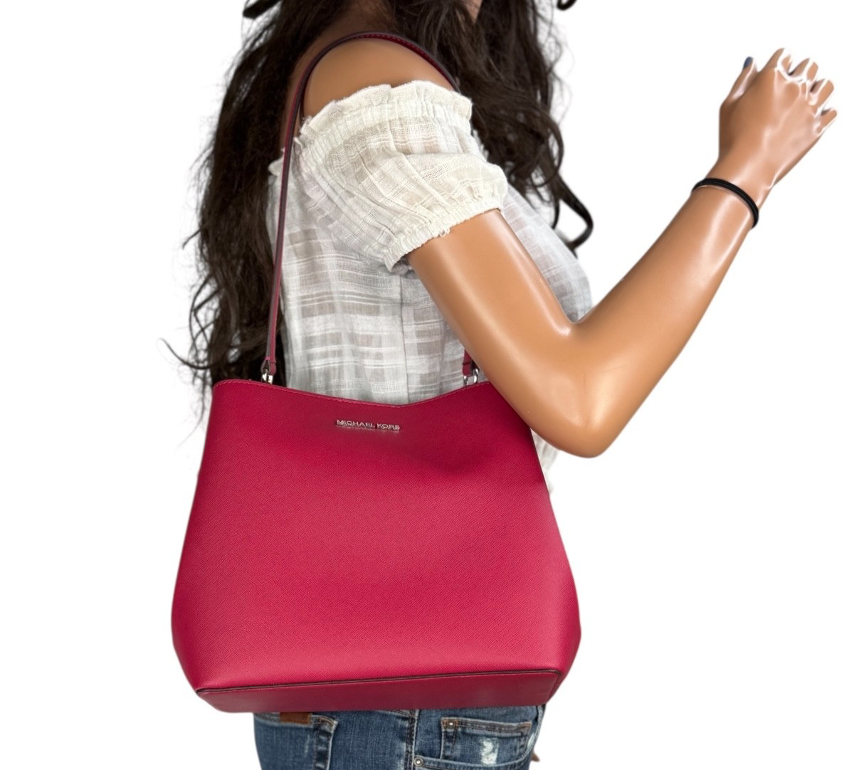 Michael Kors Pratt Medium Shoulder Bucket Bag Dark Raspberry