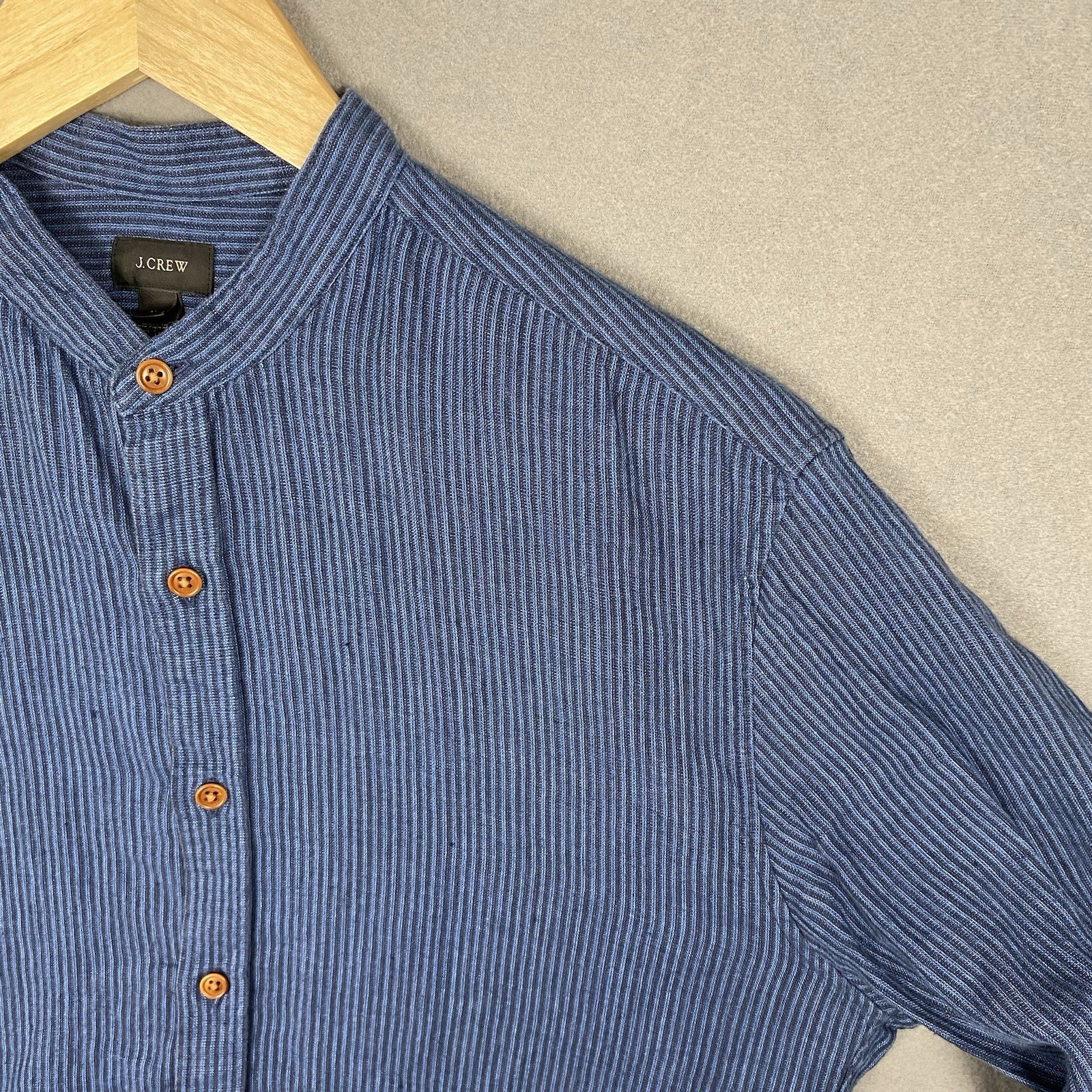 J Crew Shirt Mens Medium Baird McNutt Irish Linen Band Collar Long Sleeve Navy