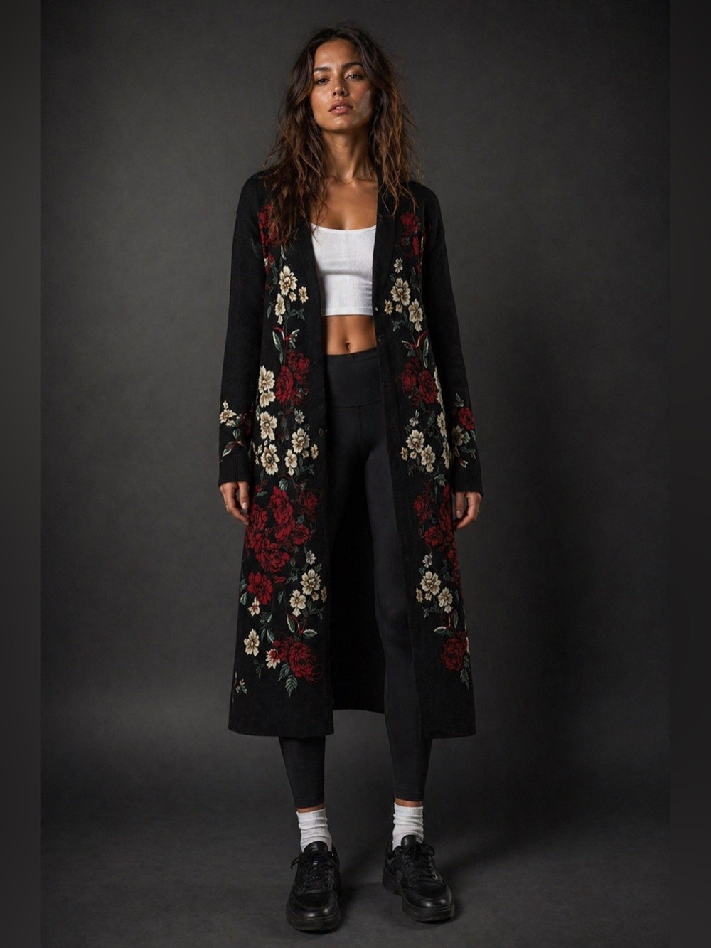 Floral Jacquard Long Cardigan Coat