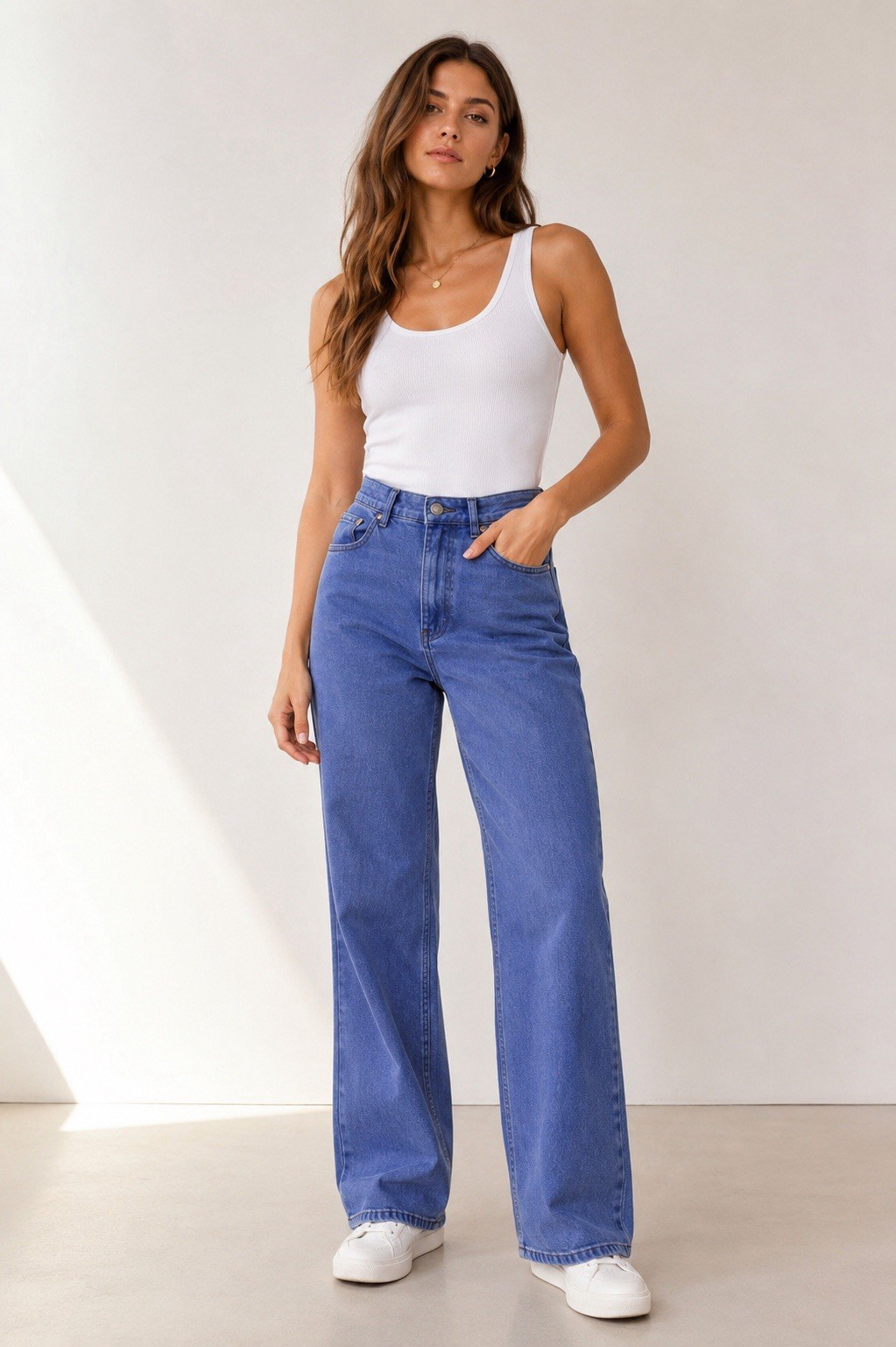 Everlane Women’s Wide-Leg High Rise Blue Medium Wash Jeans
