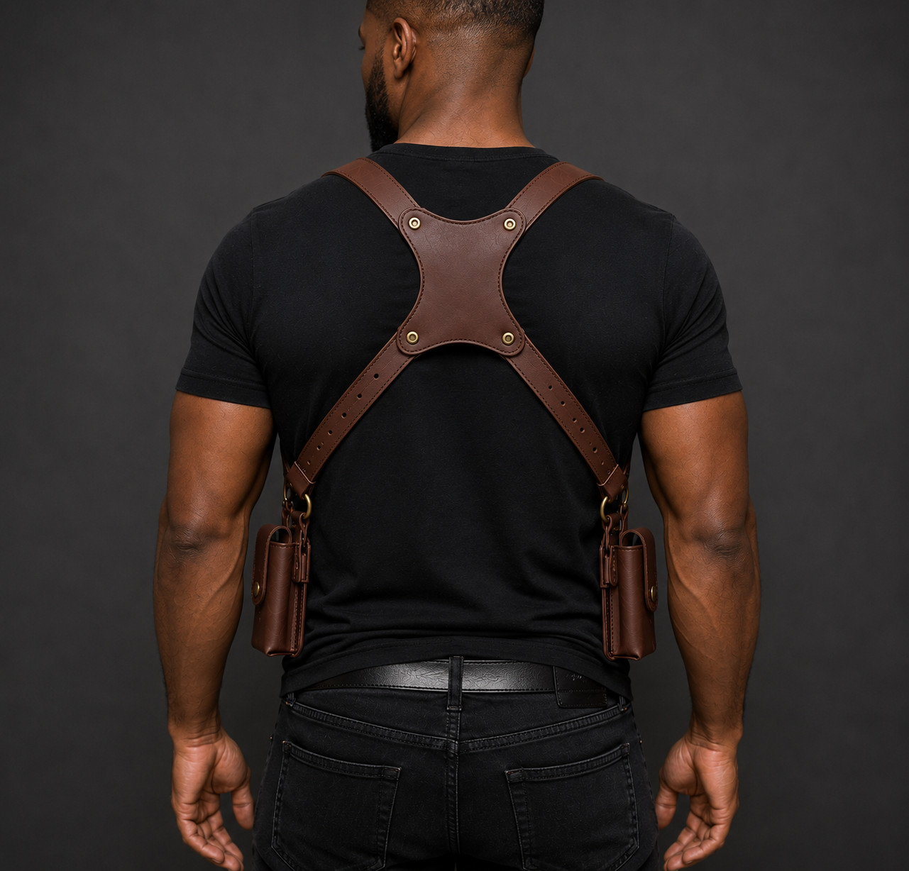 Genuine Leather Shoulder Holster Harness Magazine Pouch Adjustable Chest Rig