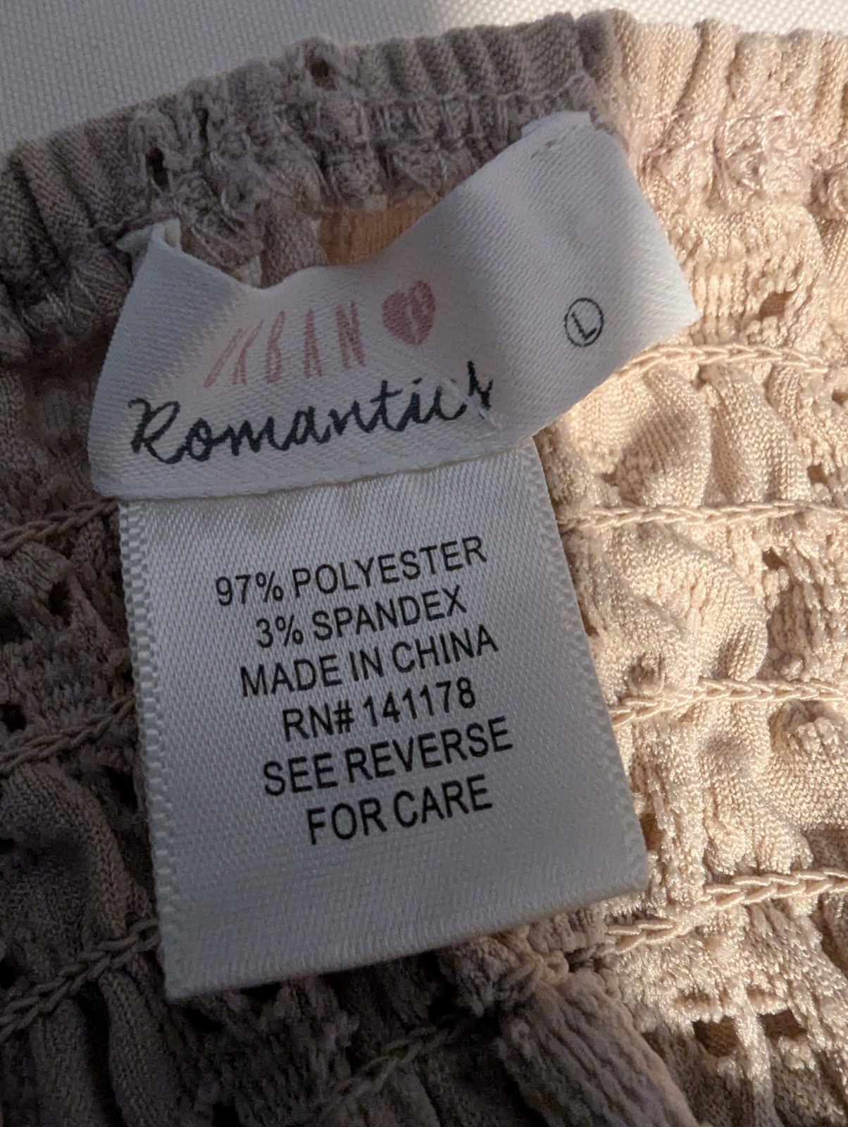 Urban Romantics Beige Eyelet Puff Sleeve Tie Front Peasant Blouse Size L