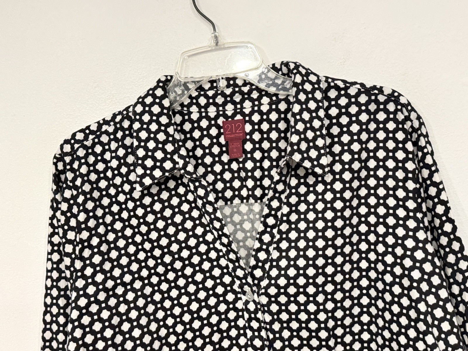 212 Collection Womens Shirt Plus Size 3X Black White Grid Tile Stretch Woven Top
