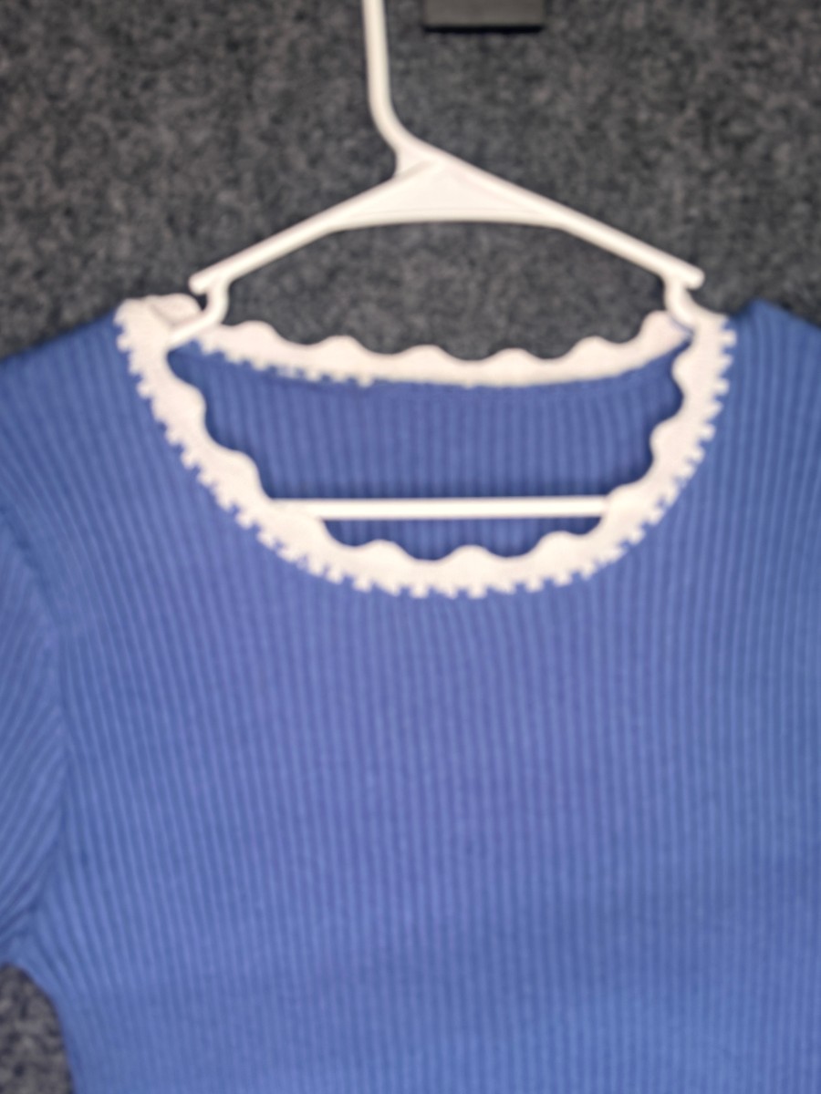 Scalloped Trim Ribbed Long Sleeve Top