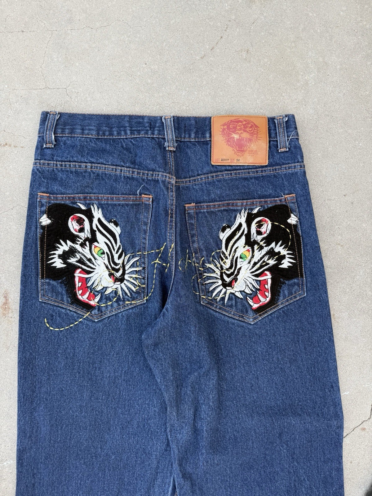 2000s Ed Hardy Embroidered Back O let And Front Baggy Jeans Size 36