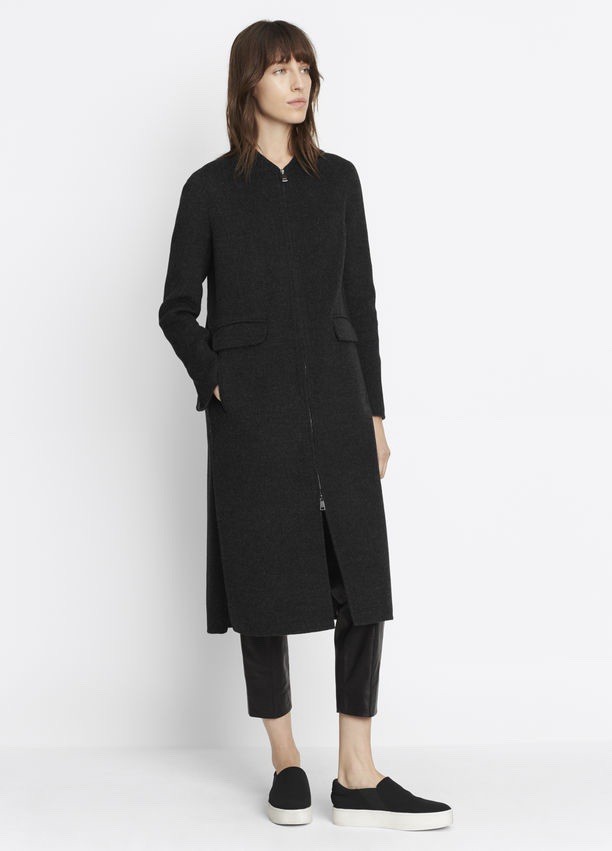 Vince Wool Blend Knee Length Shell Coat Dark Gray Size M NWOT