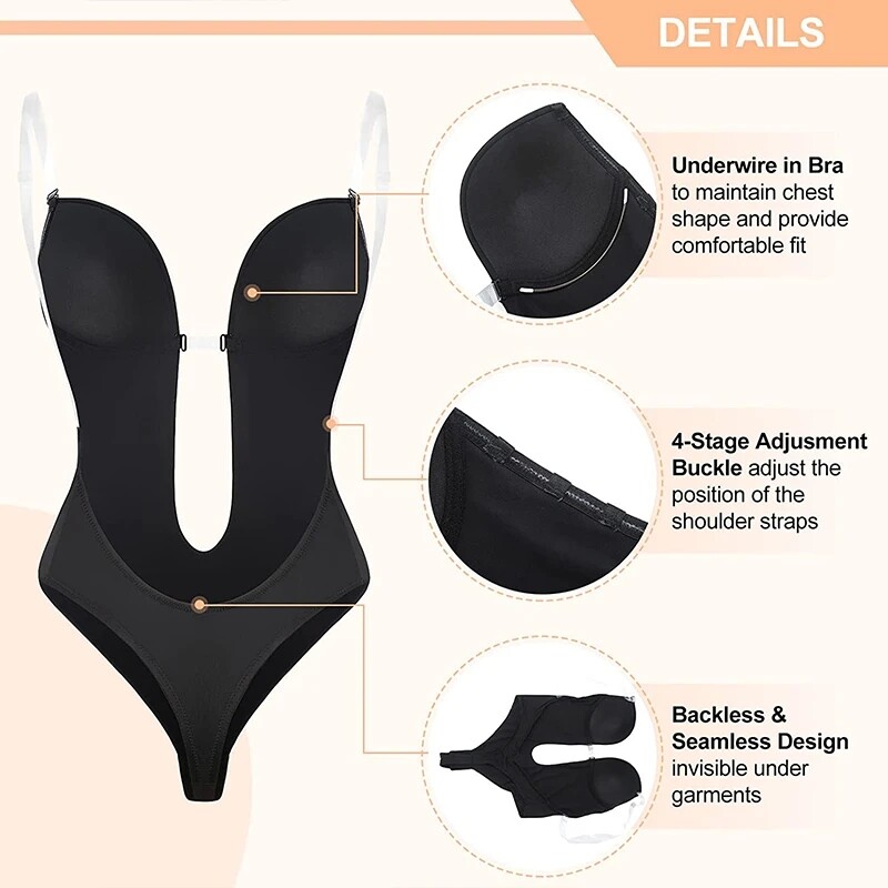 Fajas Colombianas Backless Invisible Body Shaper U Plunge Bra Bodysuit Underwear