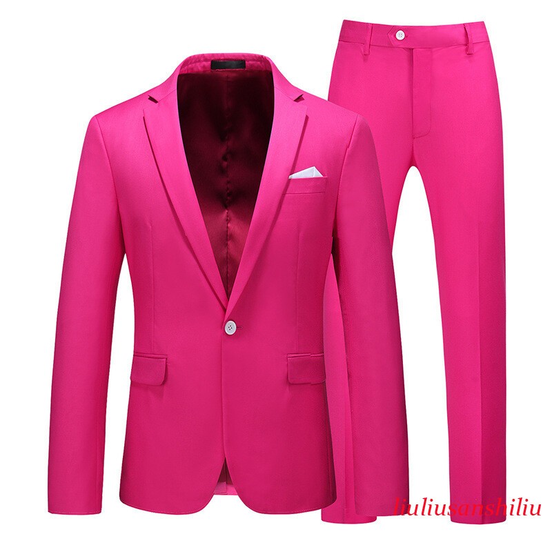 Men’s One Button Formal Suits 2pcs Blazer Jacket Pants Slim Party Grooms Wedding