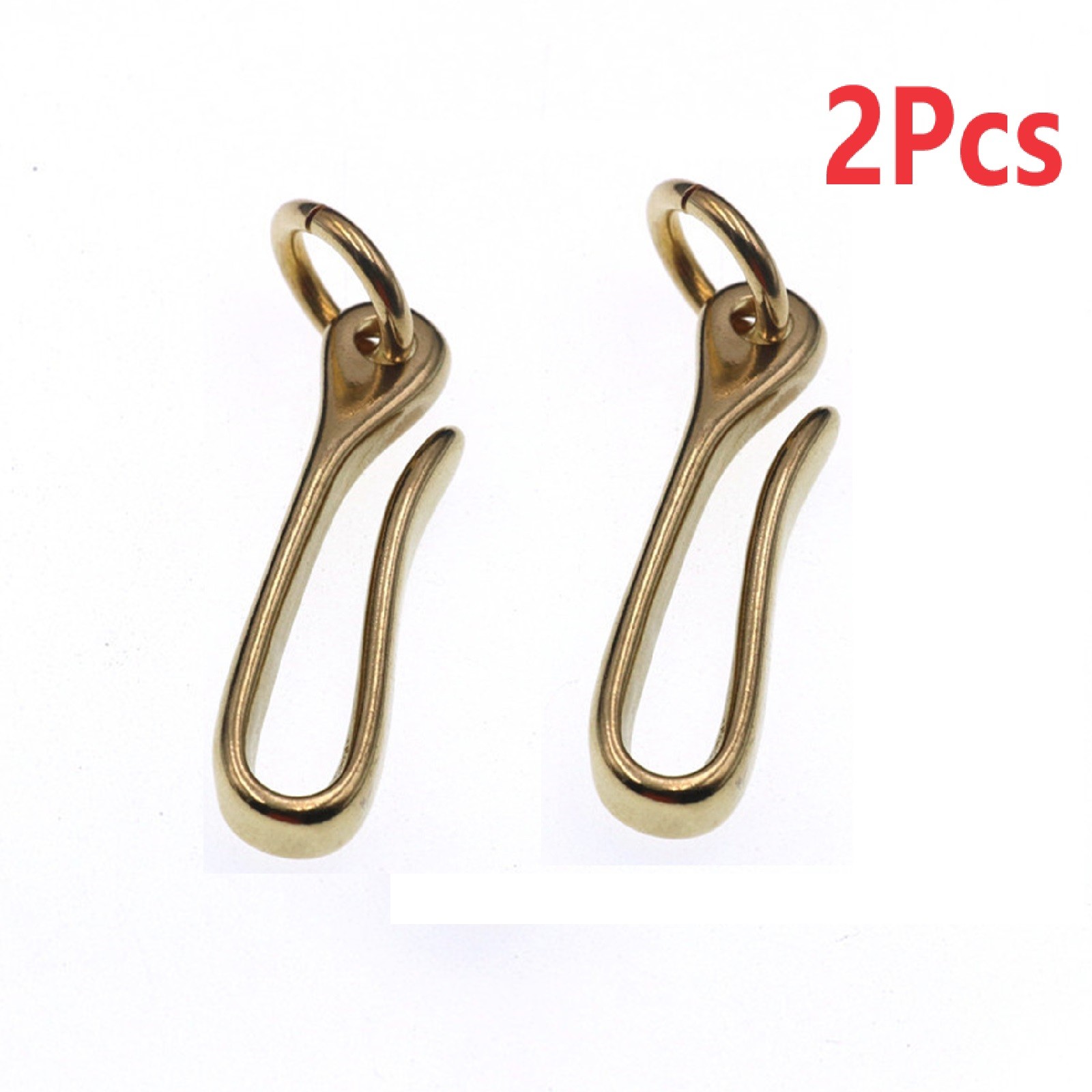 2Pcs S Retro Solid Brass KeyChain Key Ring Belt U Hook Wallet Chain Fish Hook q