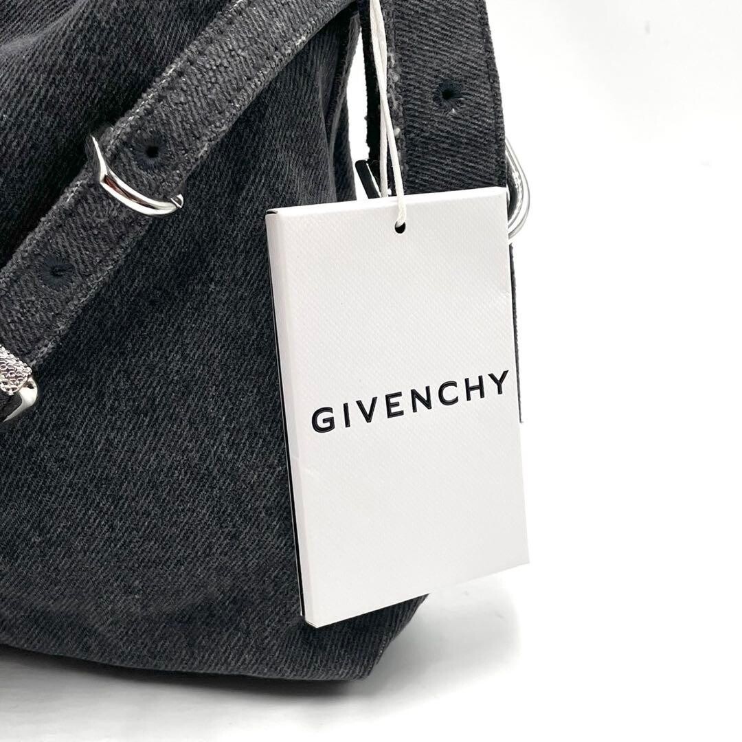 Givenchy Voyou Medium Denim Shoulder Bag Gray Cotton Silver Hardware Dust Bag