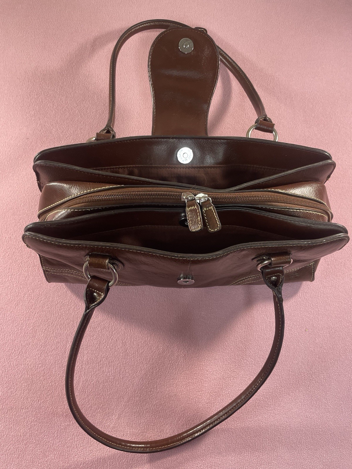 Wilsons Leather Women’s Brown Satchel Top Handle Bag Zip & Magnetic, Pockets