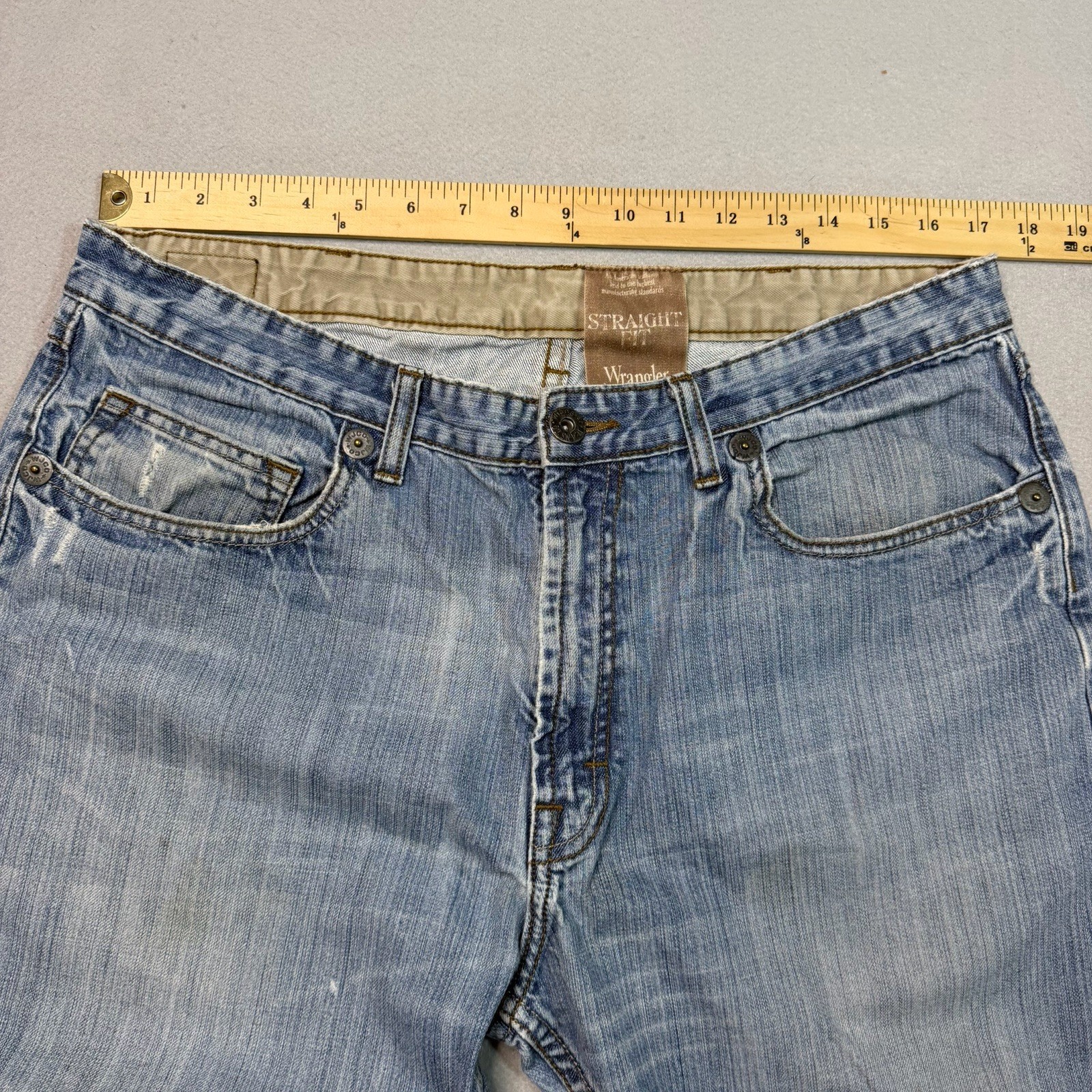Wrangler Straight Fit Jeans Mens 34×30 Washed Light Blue Western Cowboy