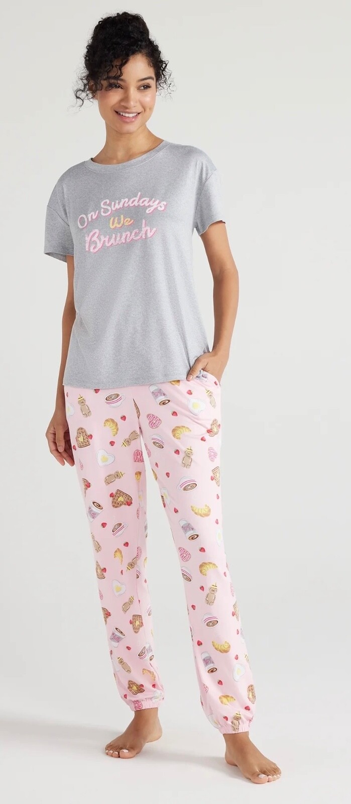 Women’s Joyspun Soft Knit Short Sleeve T-Shirt and Jogger Pants Sleep Set (S-3X)