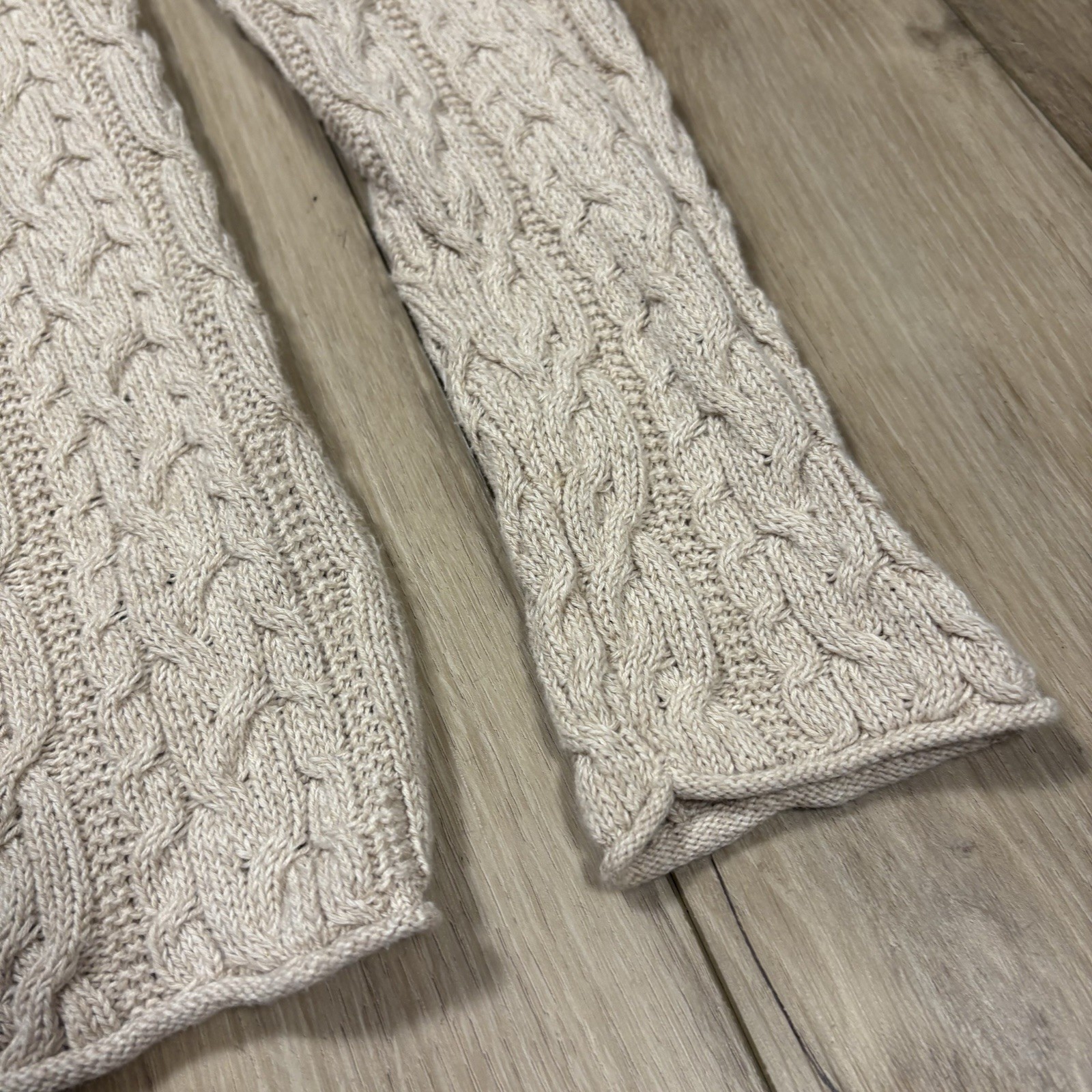 LRL Lauren Jeans Co Ralph Lauren Cable Knit Sweater Beige Cotton Roll Neck Small